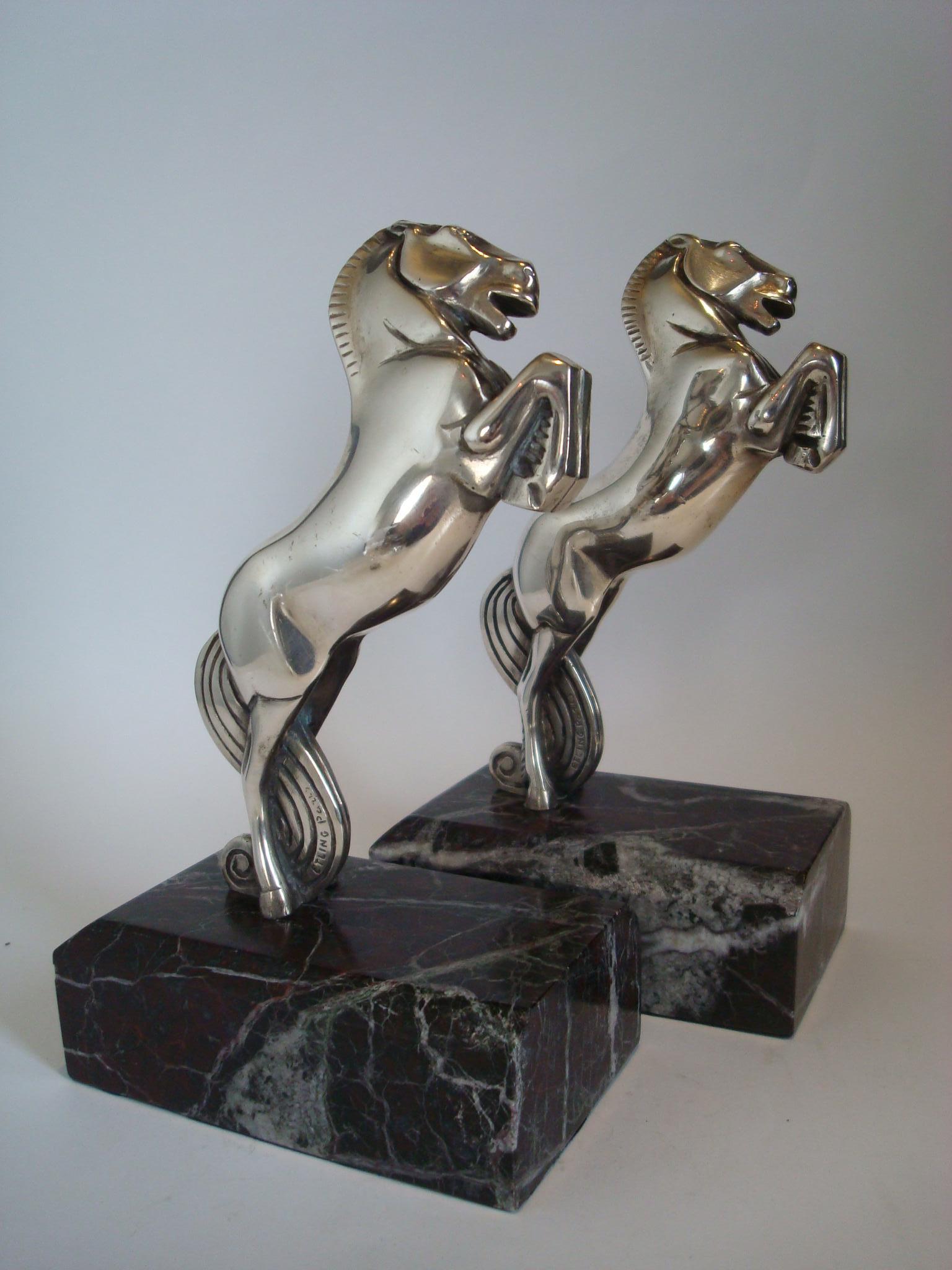 Art Deco Silvered Bronze Horse Bookends by Becquerel, France, 1930 4