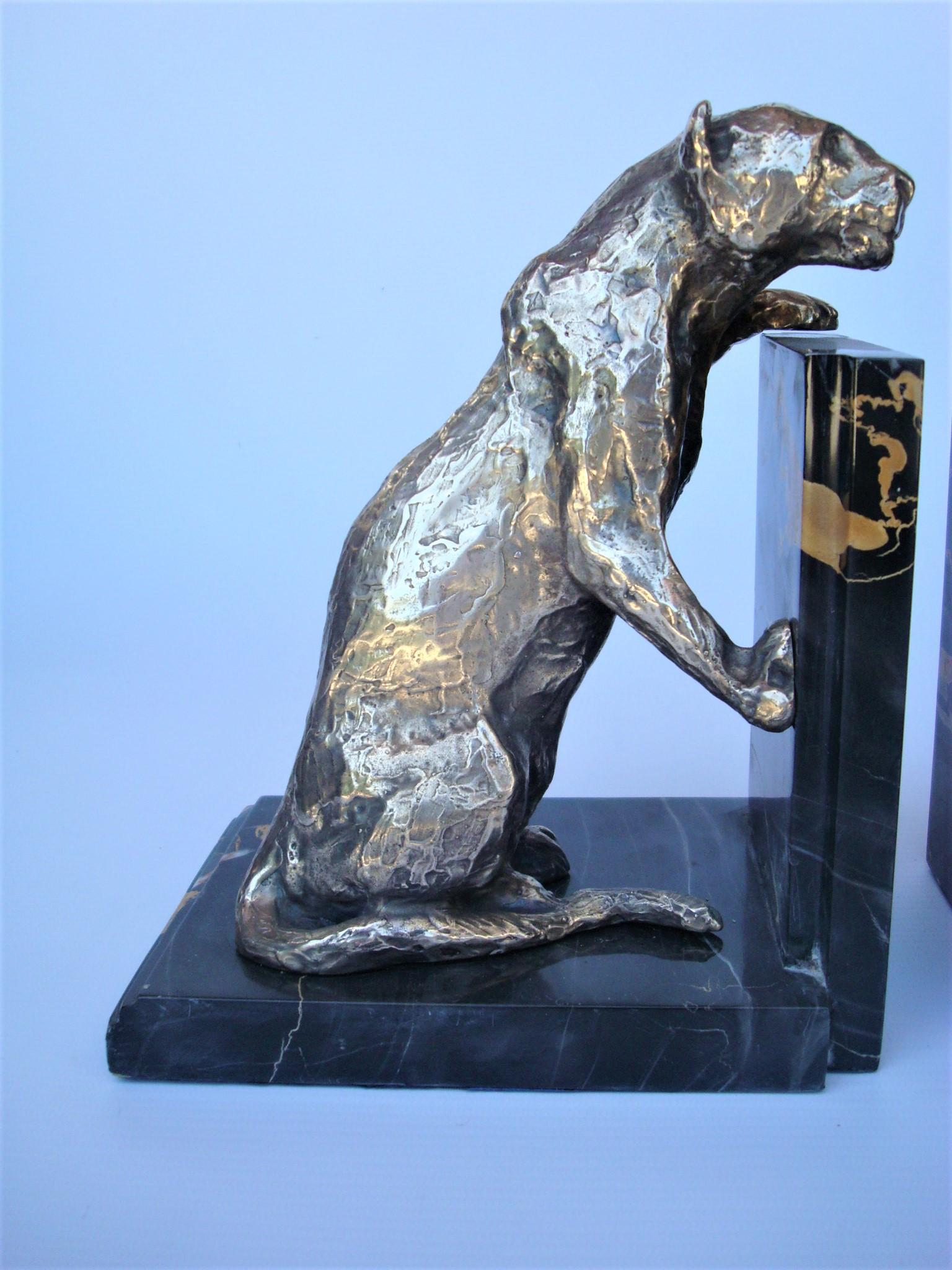 French Art Deco Silvered Bronze Lioness Figures Bookends by Roger Godchaux For Sale