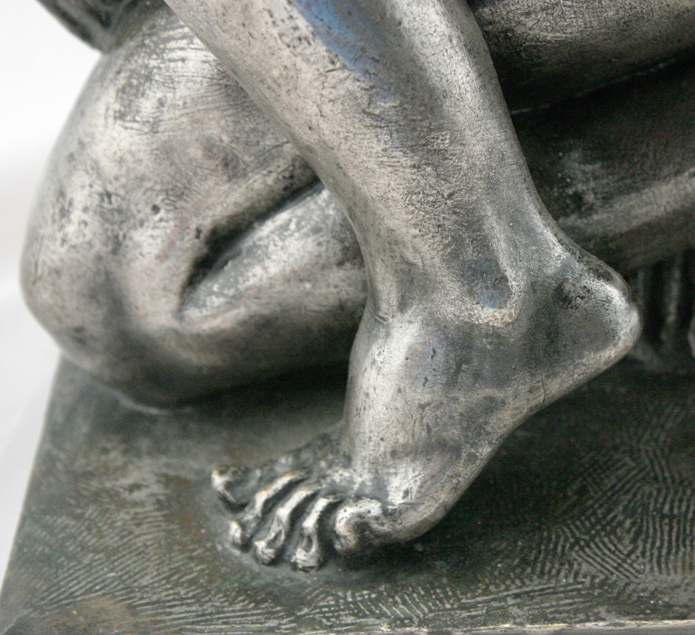 Skulptur eines nackten Akts aus versilberter Bronze im Art déco-Stil von Cormier „Joe Descomps“, um 1920 (20. Jahrhundert) im Angebot