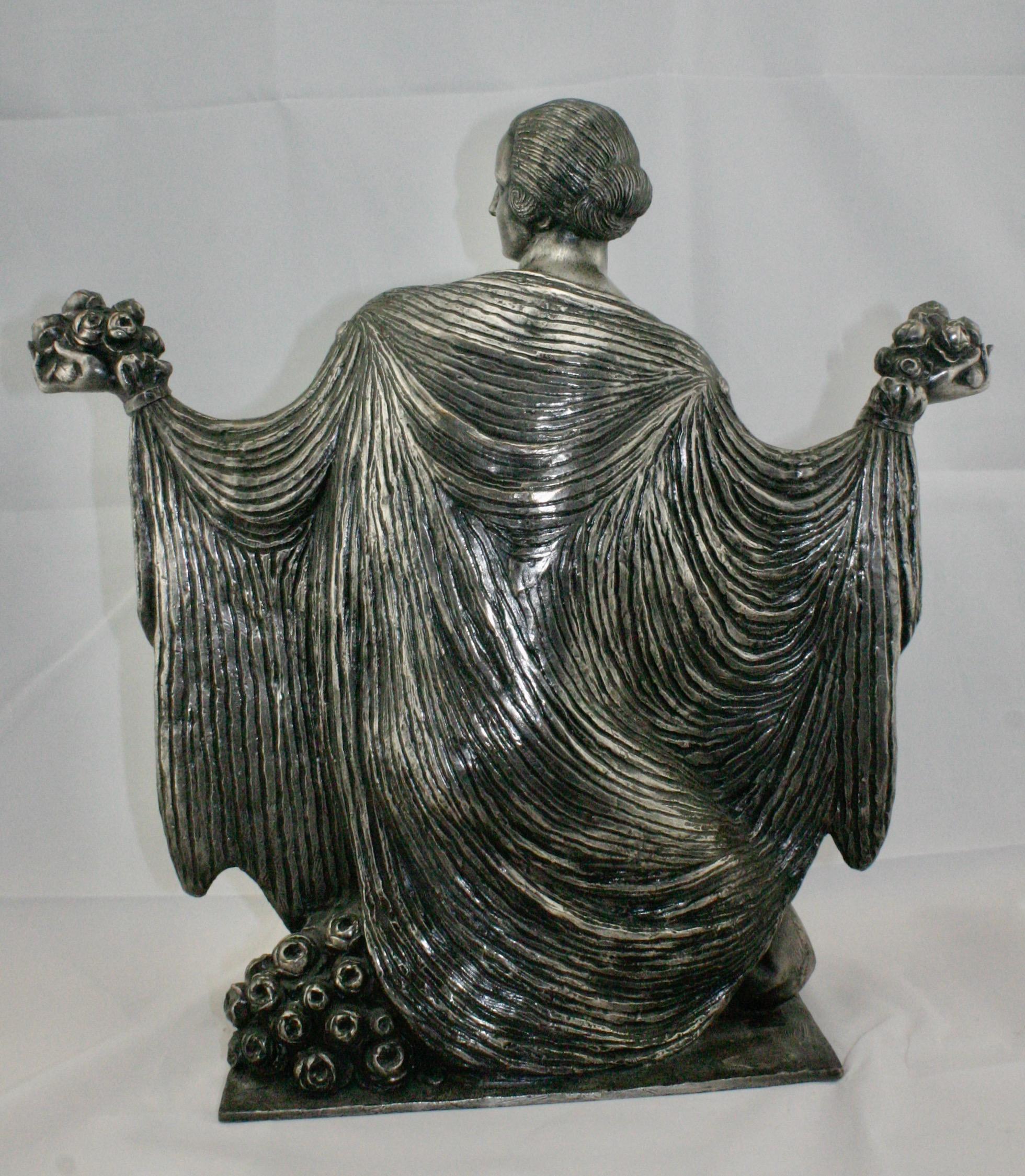 XX secolo Scultura di nudo in bronzo argentato Art Deco di Cormier 'Joe Descomps', 1920 circa in vendita