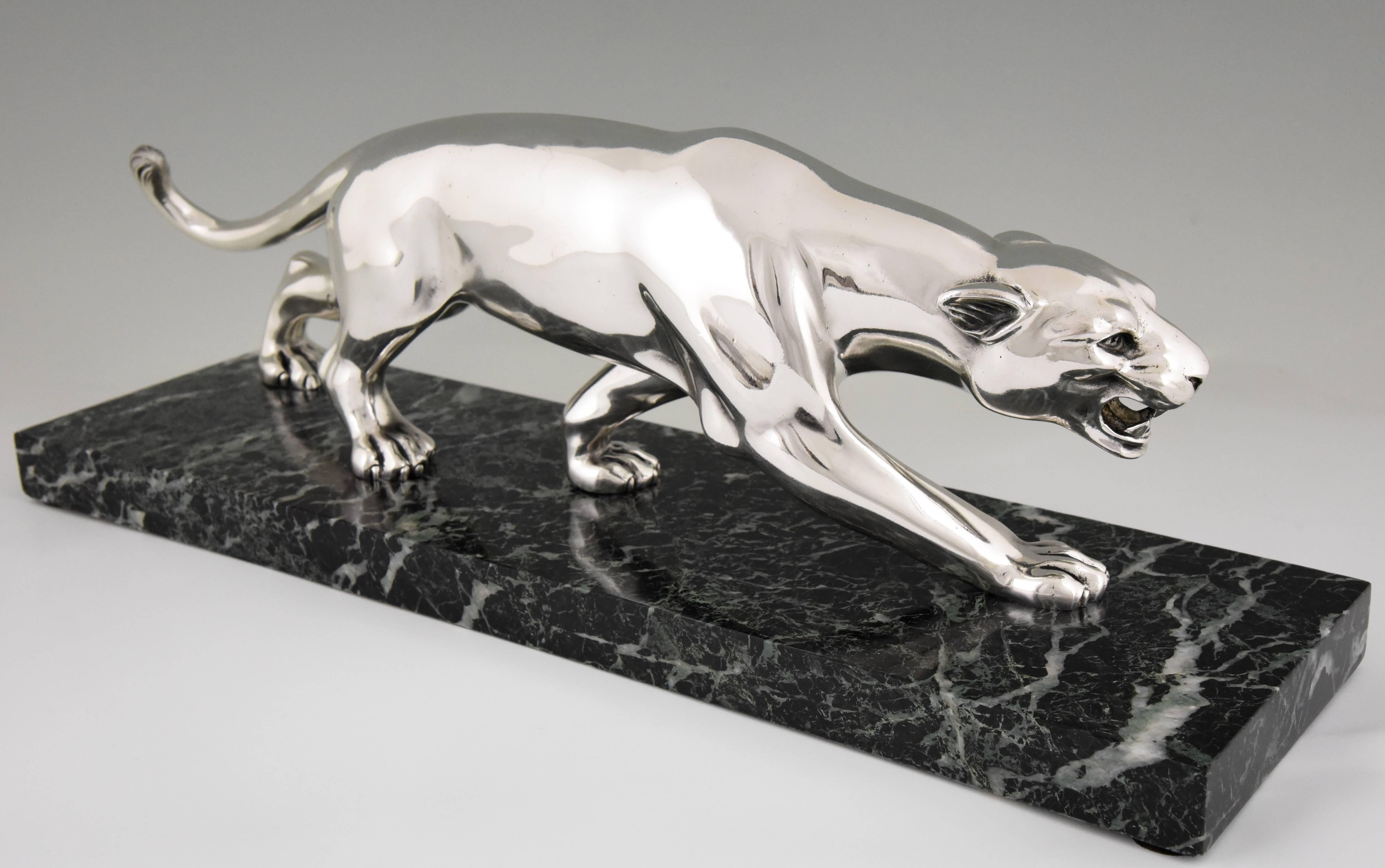 Argenté Panthère Art Déco en bronze argenté Salvatore Melani:: France:: 1930