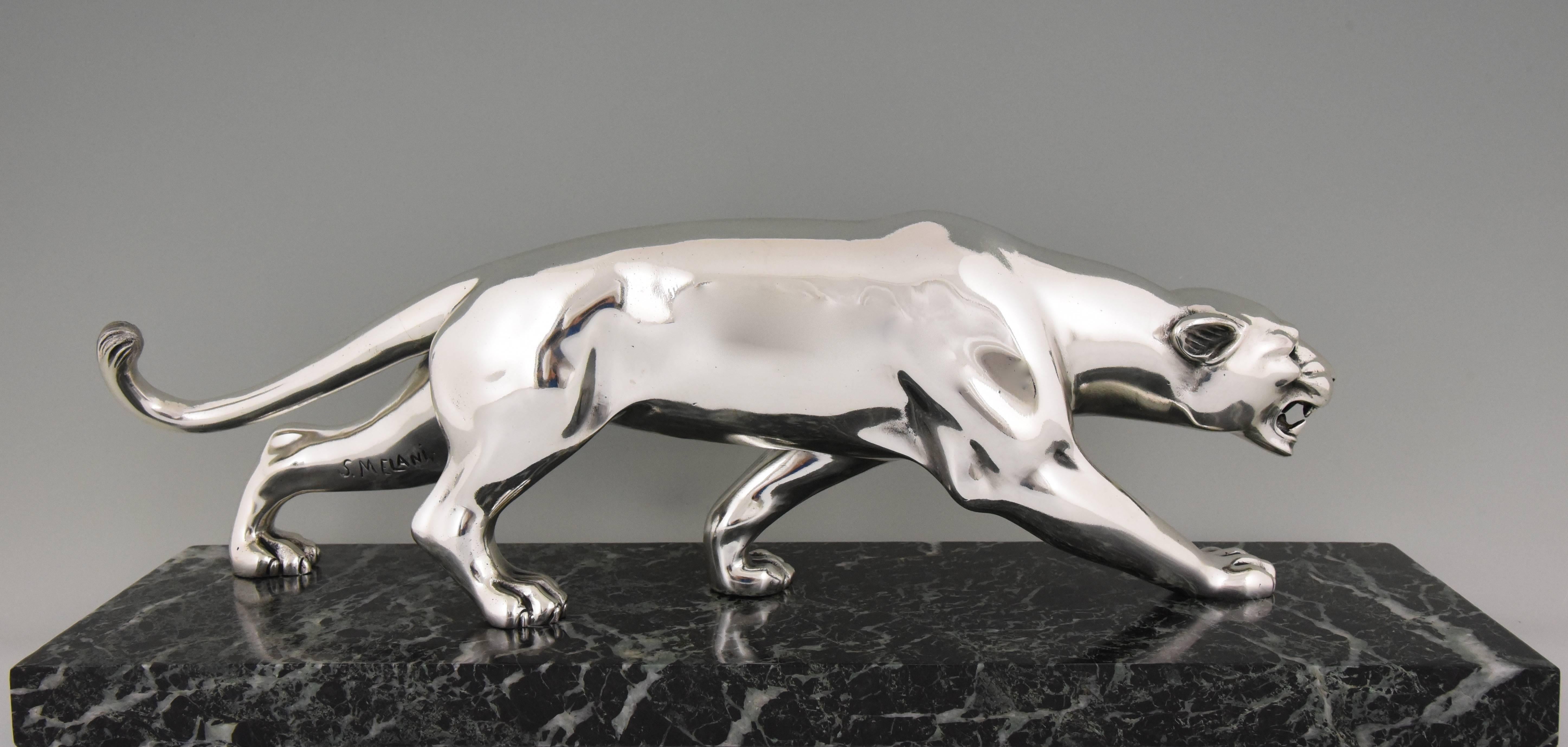 Panthère Art Déco en bronze argenté Salvatore Melani:: France:: 1930 Bon état à Antwerp, BE