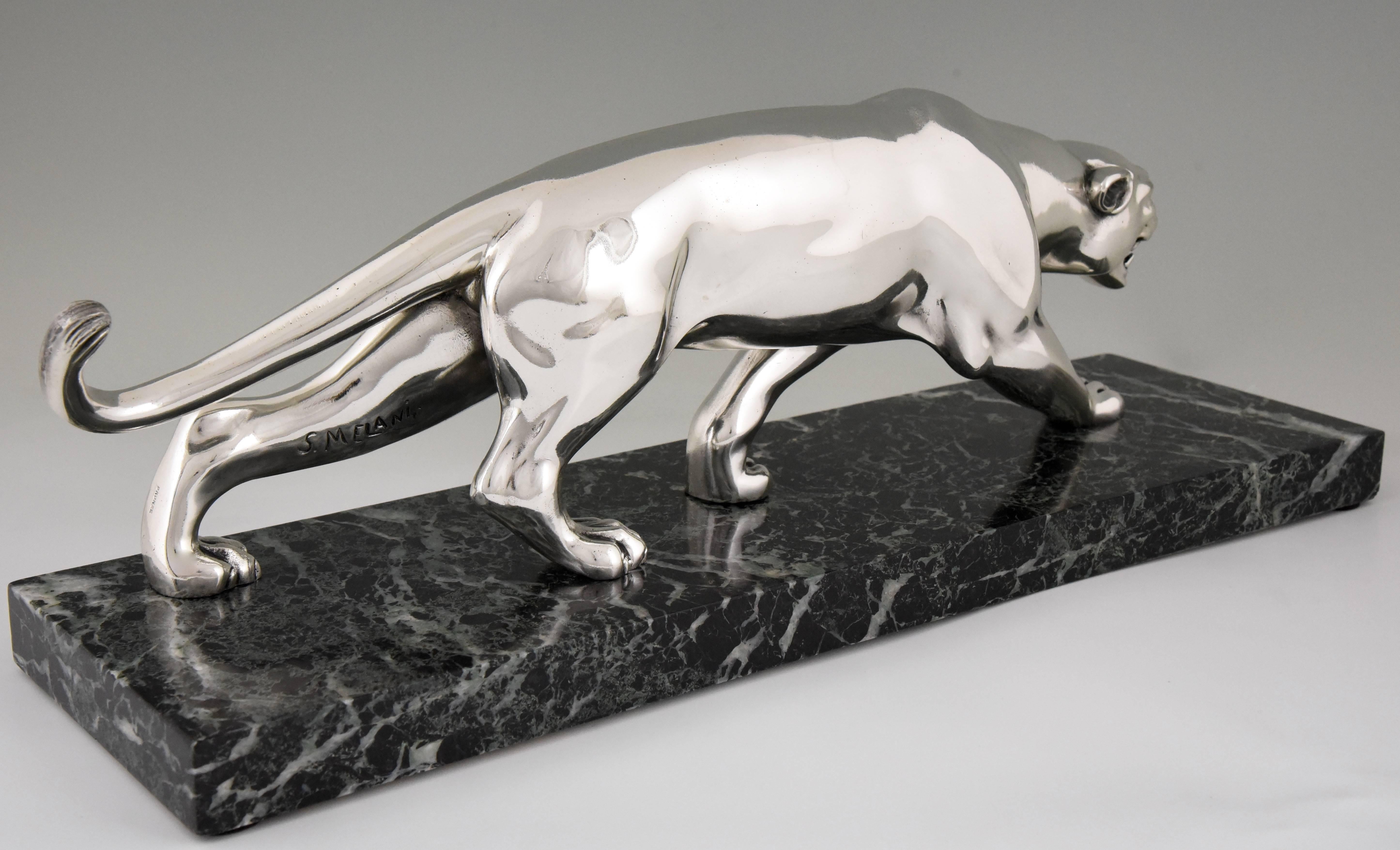 20ième siècle Panthère Art Déco en bronze argenté Salvatore Melani:: France:: 1930