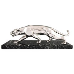 Art Deco Versilberte Bronze Panther Salvatore Melani:: Frankreich:: 1930