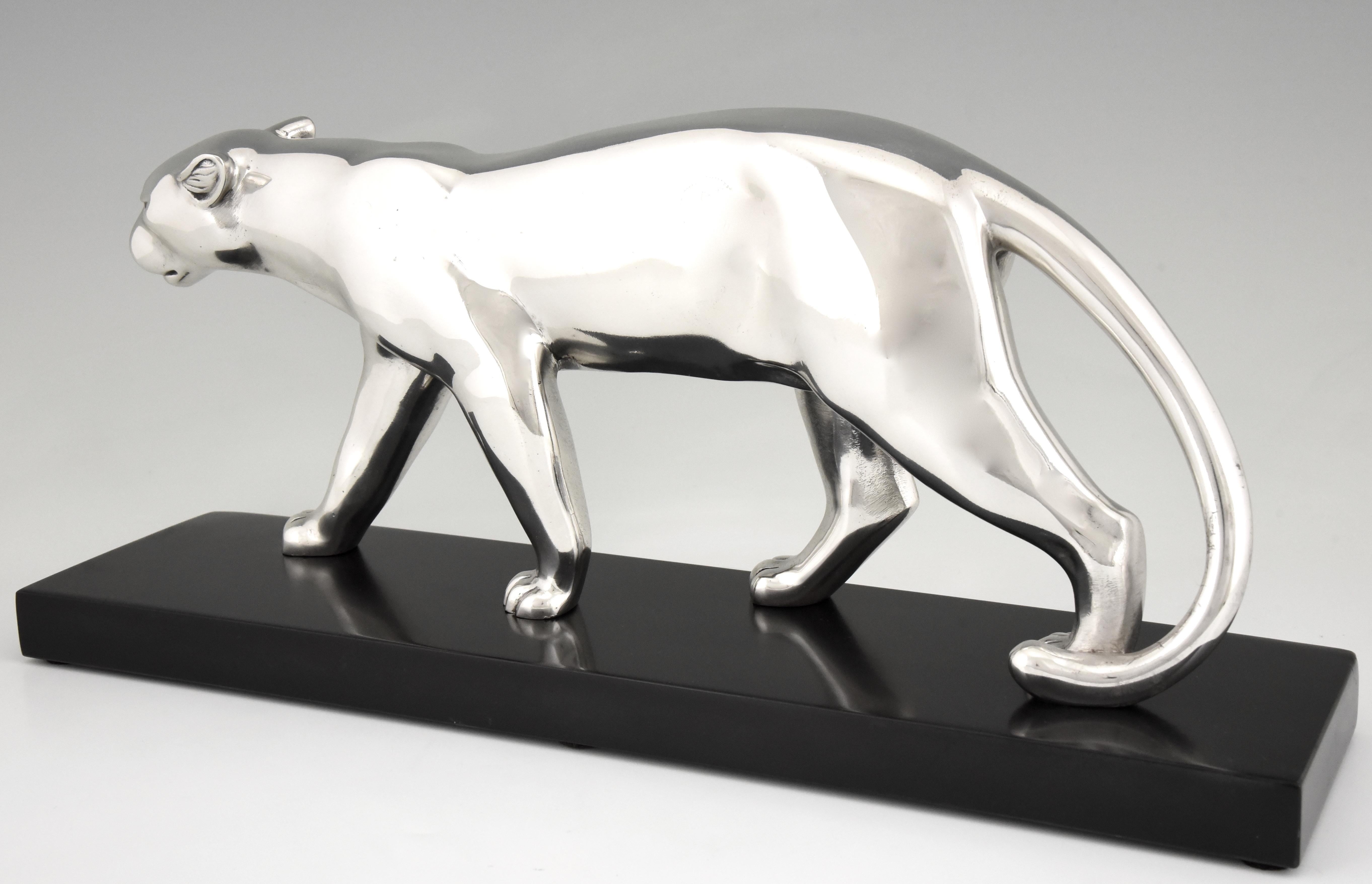 Art Deco Silvered Bronze Panther Sculpture, Emile Louis Bracquemond, 1930 5
