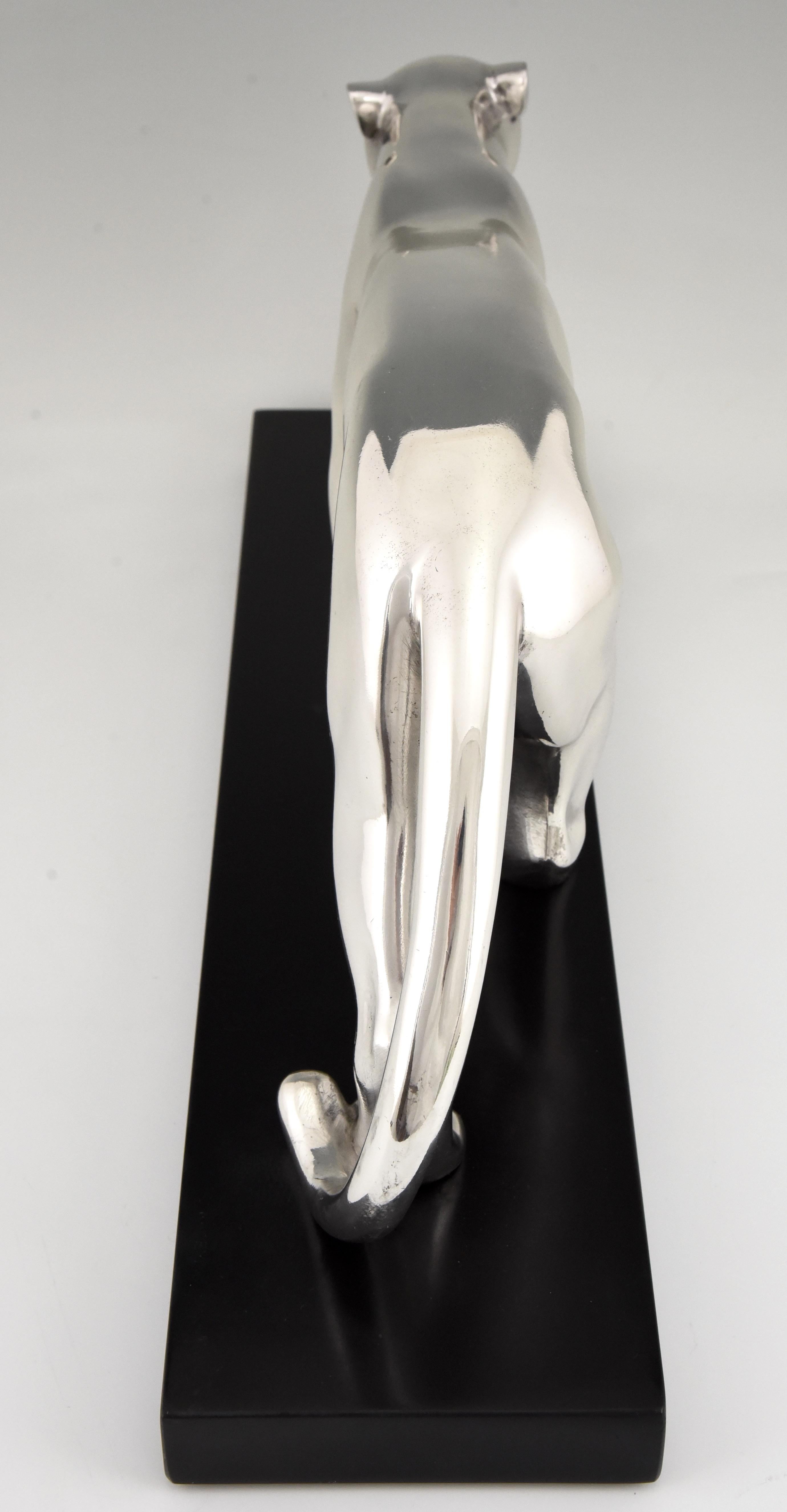 Art Deco Silvered Bronze Panther Sculpture, Emile Louis Bracquemond, 1930 4