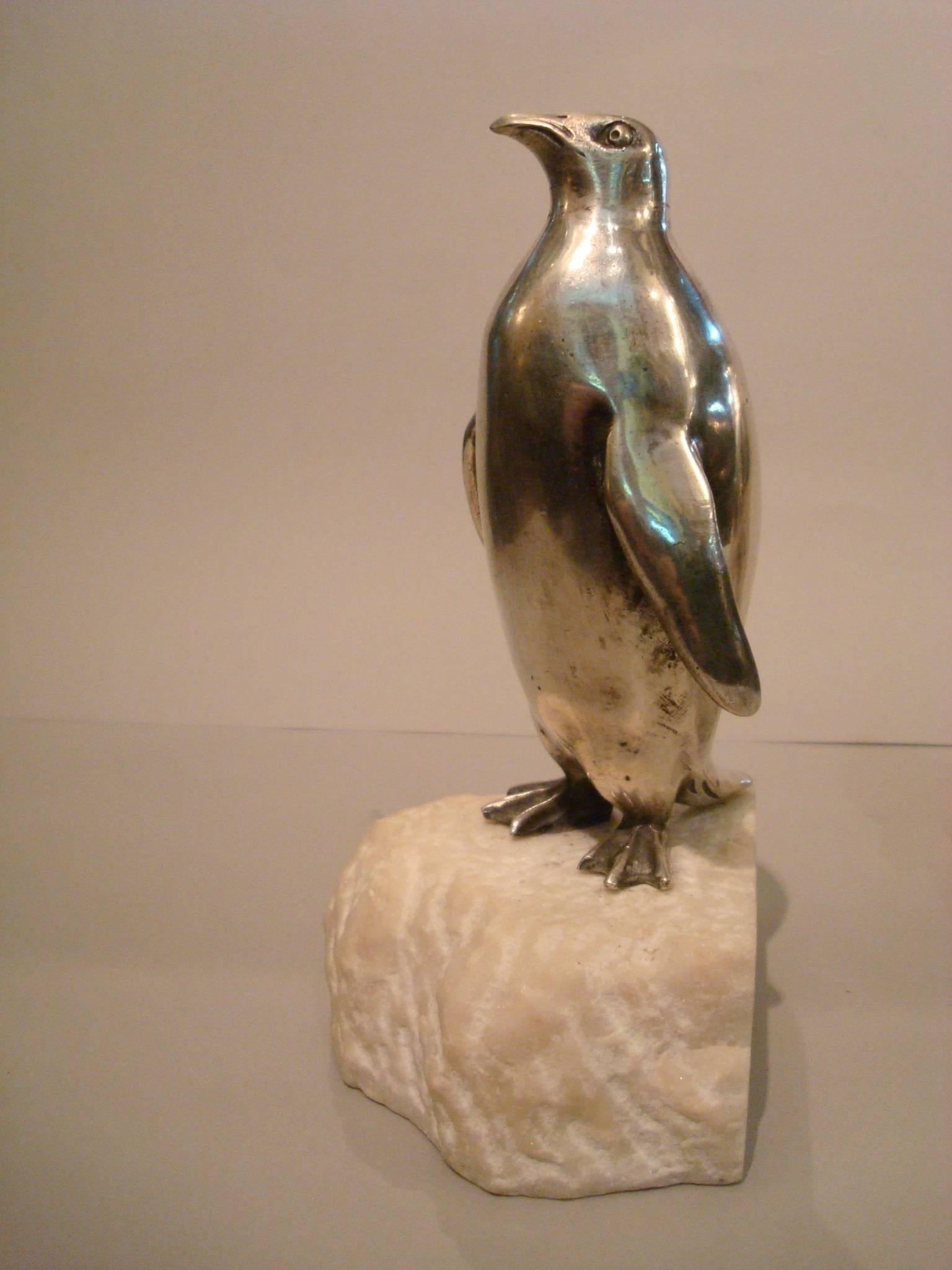 Art Deco Silvered Bronze Penguin Bookends, France, 1920s In Good Condition In Buenos Aires, Olivos