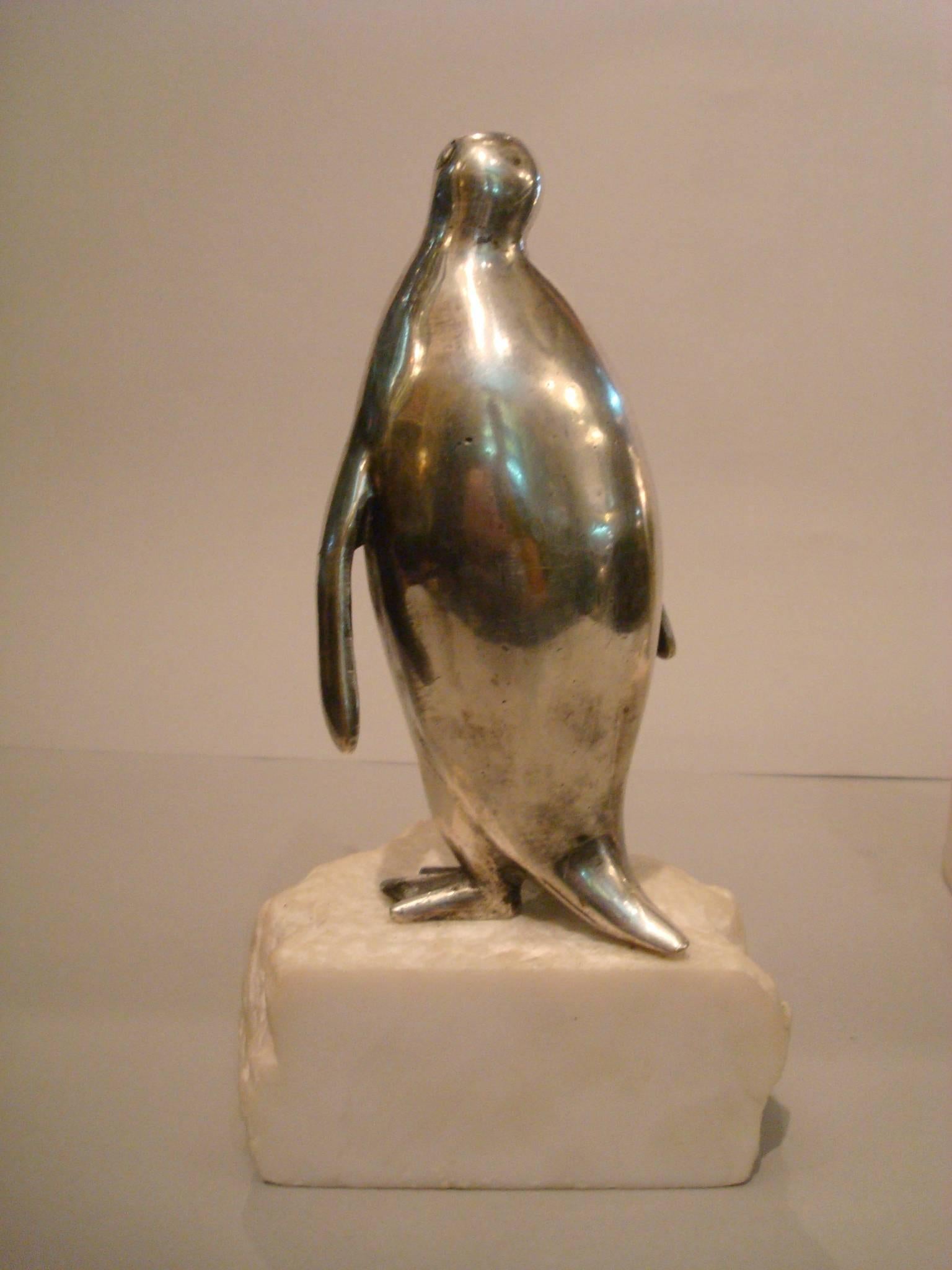 20th Century Art Deco Silvered Bronze Penguin Bookends, France, 1920s