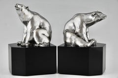 Art Deco Silvered Bronze Polar Bear Bookends by M. Paignant – Maison Colin 1925