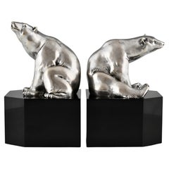 Art Deco Silvered Bronze Polar Bear Bookends by M. Paignant – Maison Colin 1925
