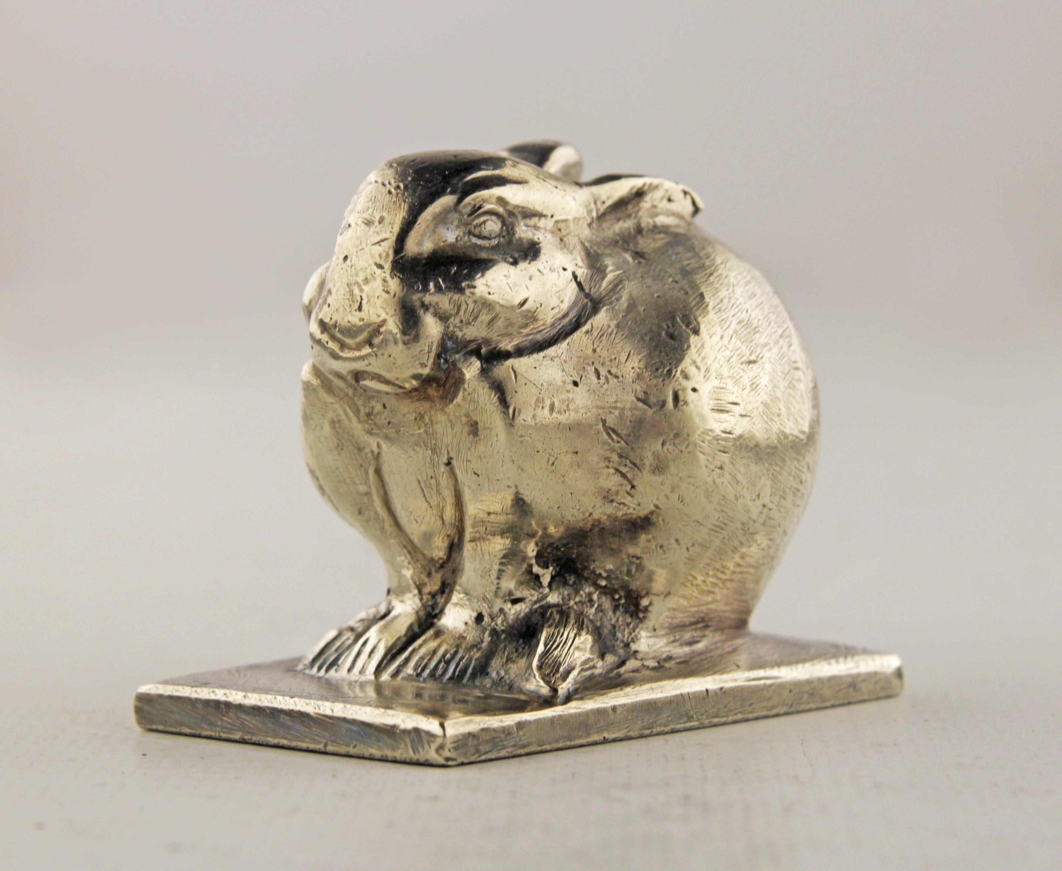 20th Century Art Déco Silvered Bronze Rabbit Sculpture by Animalier Swiss Author E.M. Sandoz For Sale