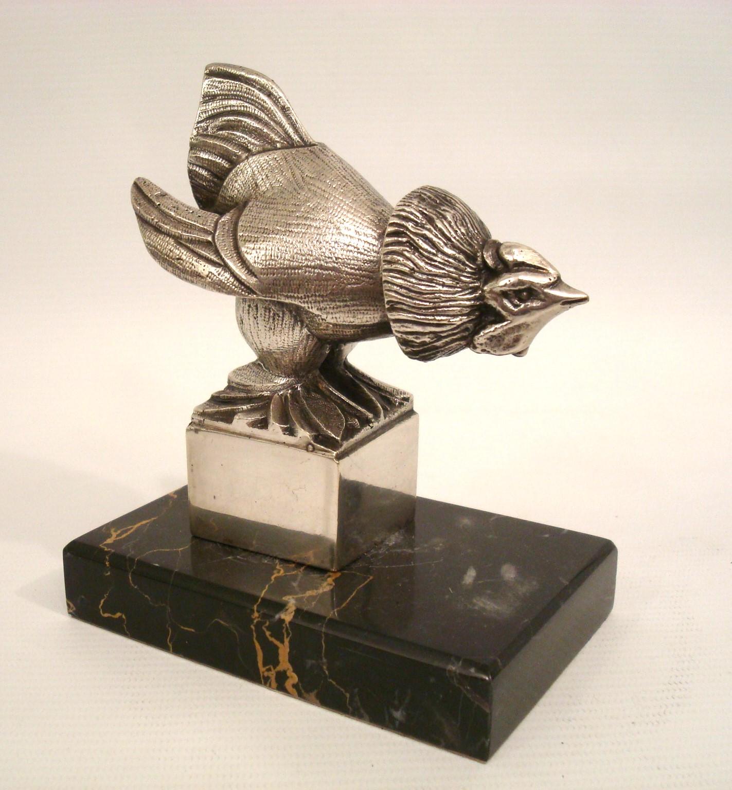 Serre-livres Art Déco en bronze argenté avec coq. France années 1920. Bon état - En vente à Buenos Aires, Olivos