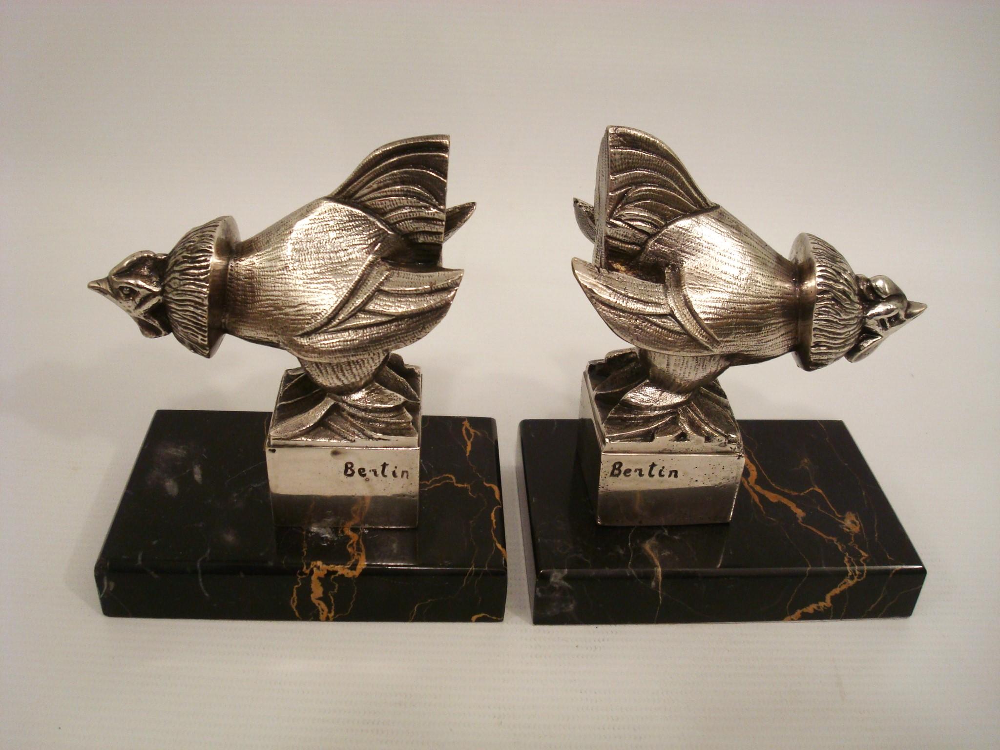 Art Deco Silvered Bronze Rooster Bookends. France 1920´s. For Sale 4