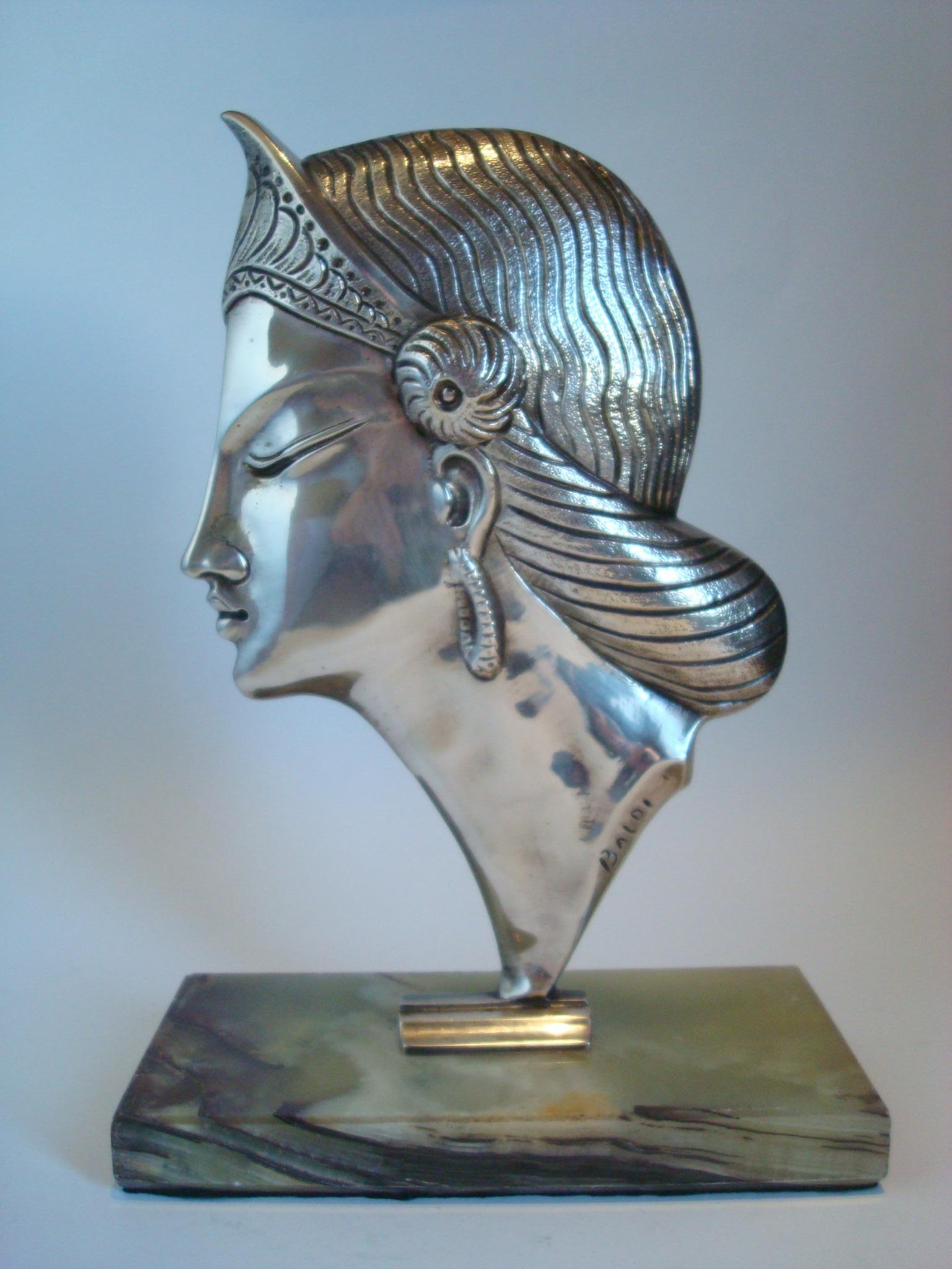 Marble Art Deco Silvered Bronze Sculpture / Bust of a Princess, 1920´s For Sale