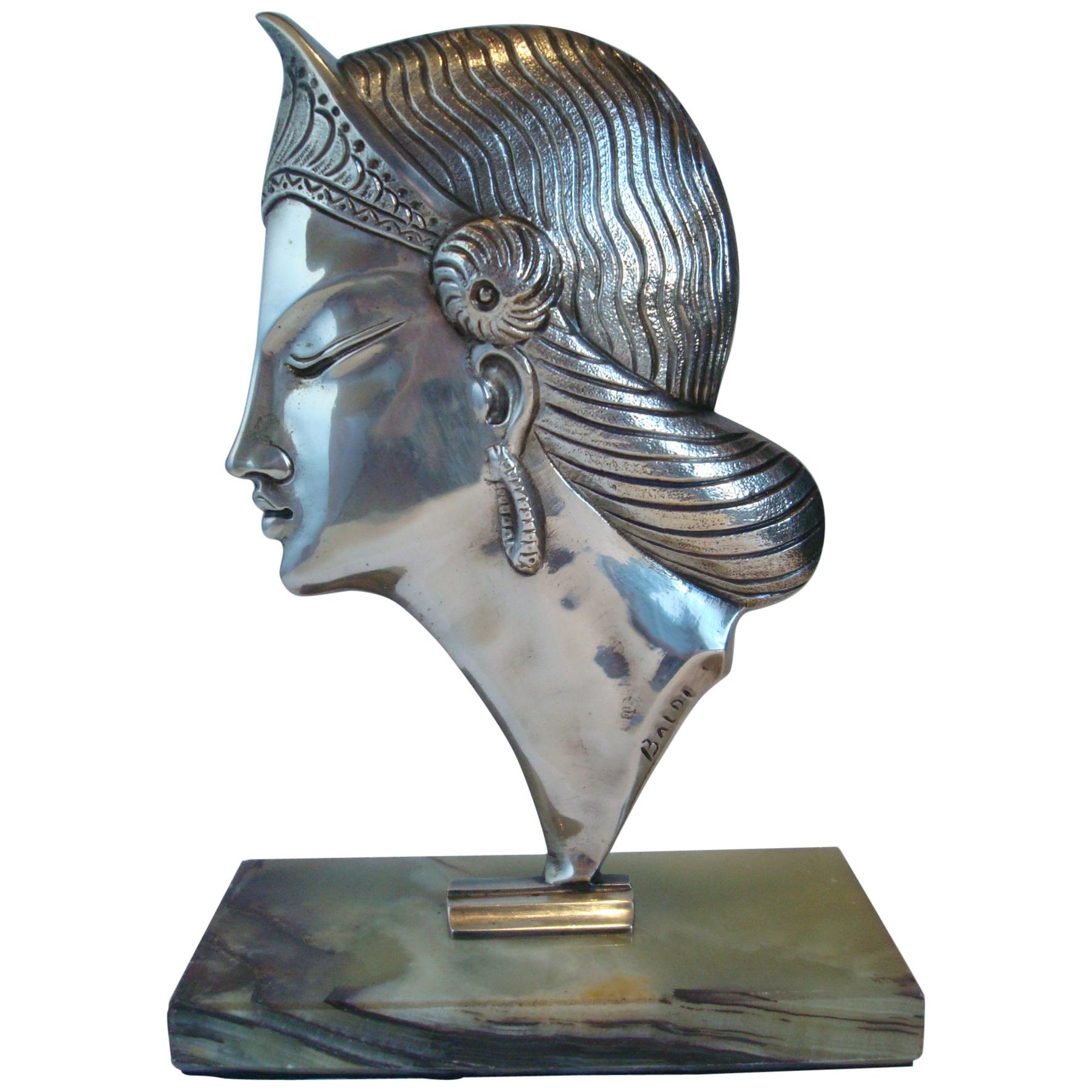Art Deco Versilberte Bronzeskulptur / Büste einer Prinzessin, 1920er Jahre