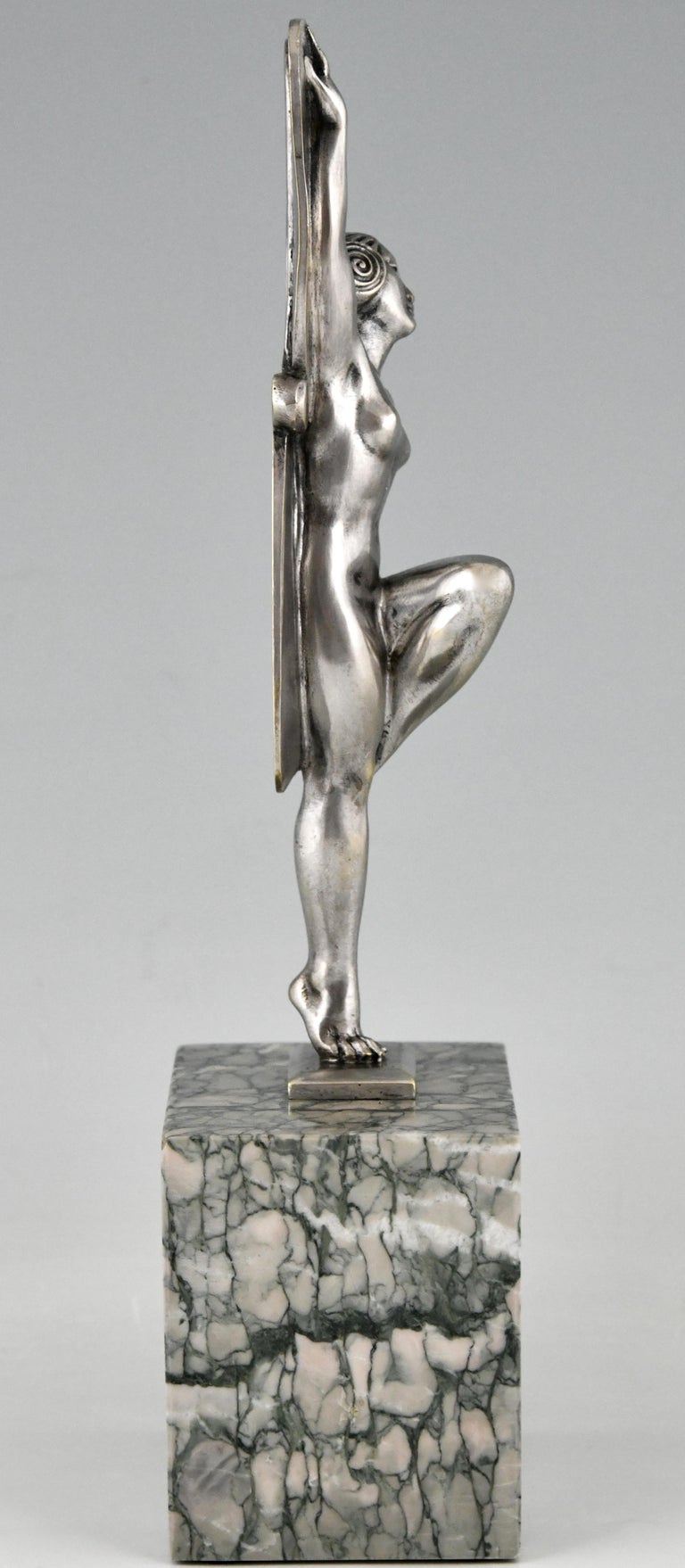 Art Deco Silvered Bronze Sculpture Dancer with Feathers H. Molins, 1925 In Good Condition For Sale In Antwerp, BE
