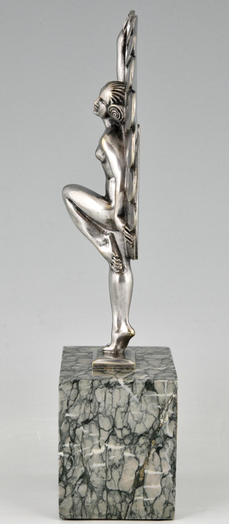 Art Deco Silvered Bronze Sculpture Dancer with Feathers H. Molins, 1925 For Sale 1