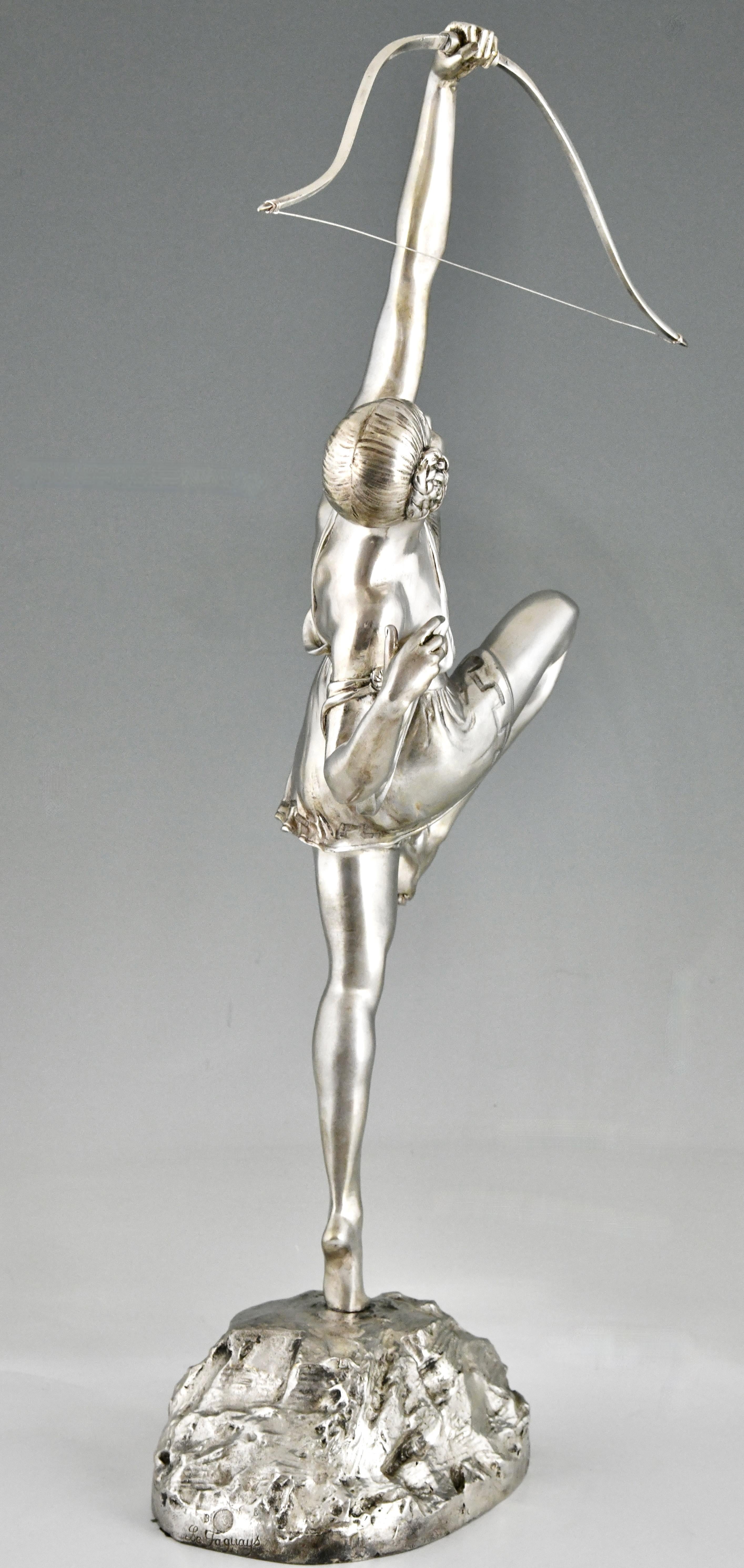 French Art Deco silvered bronze sculpture Diana by Pierre Le Faguays Susse Frères 1925