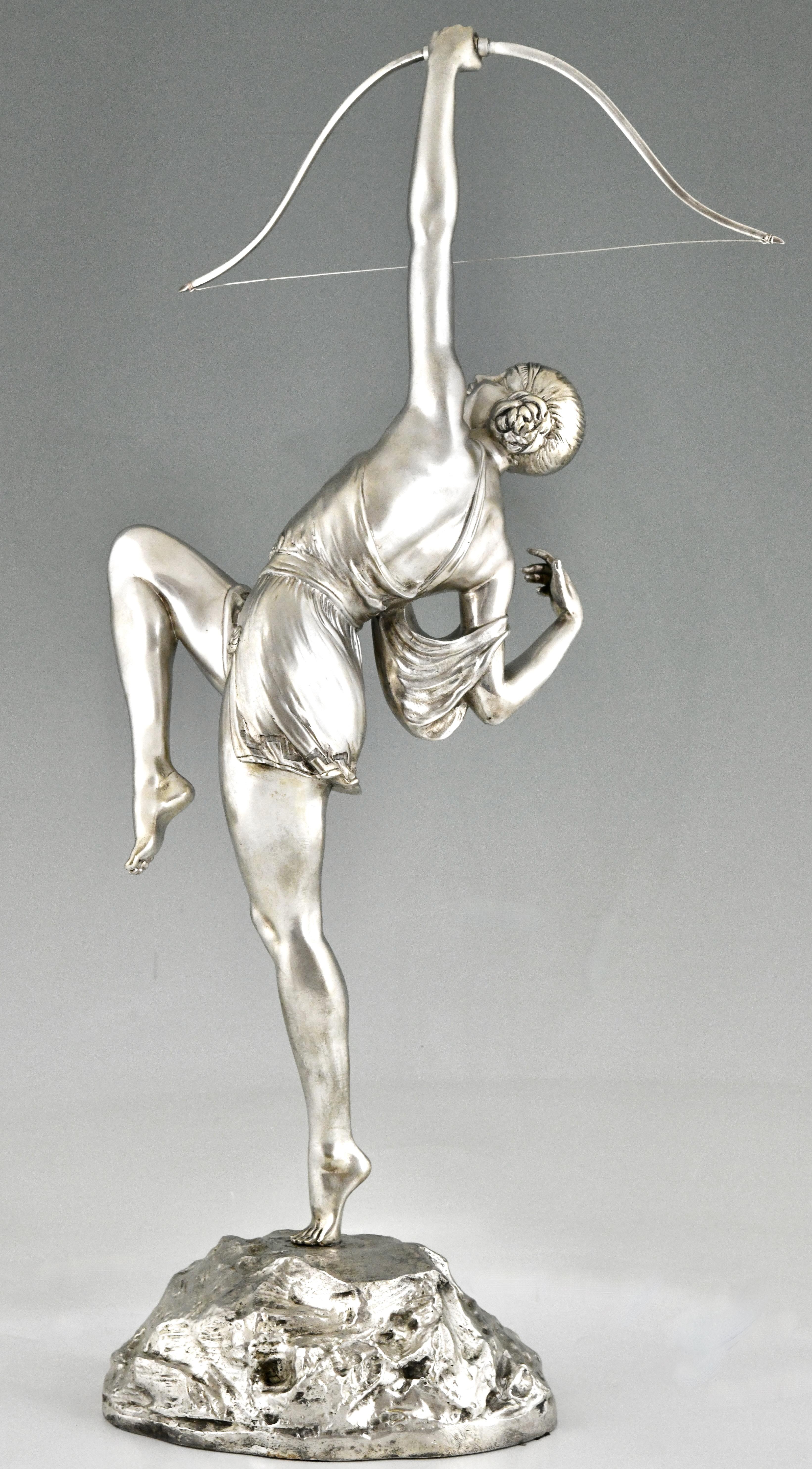 Art Deco silvered bronze sculpture Diana by Pierre Le Faguays Susse Frères 1925 In Good Condition In Antwerp, BE