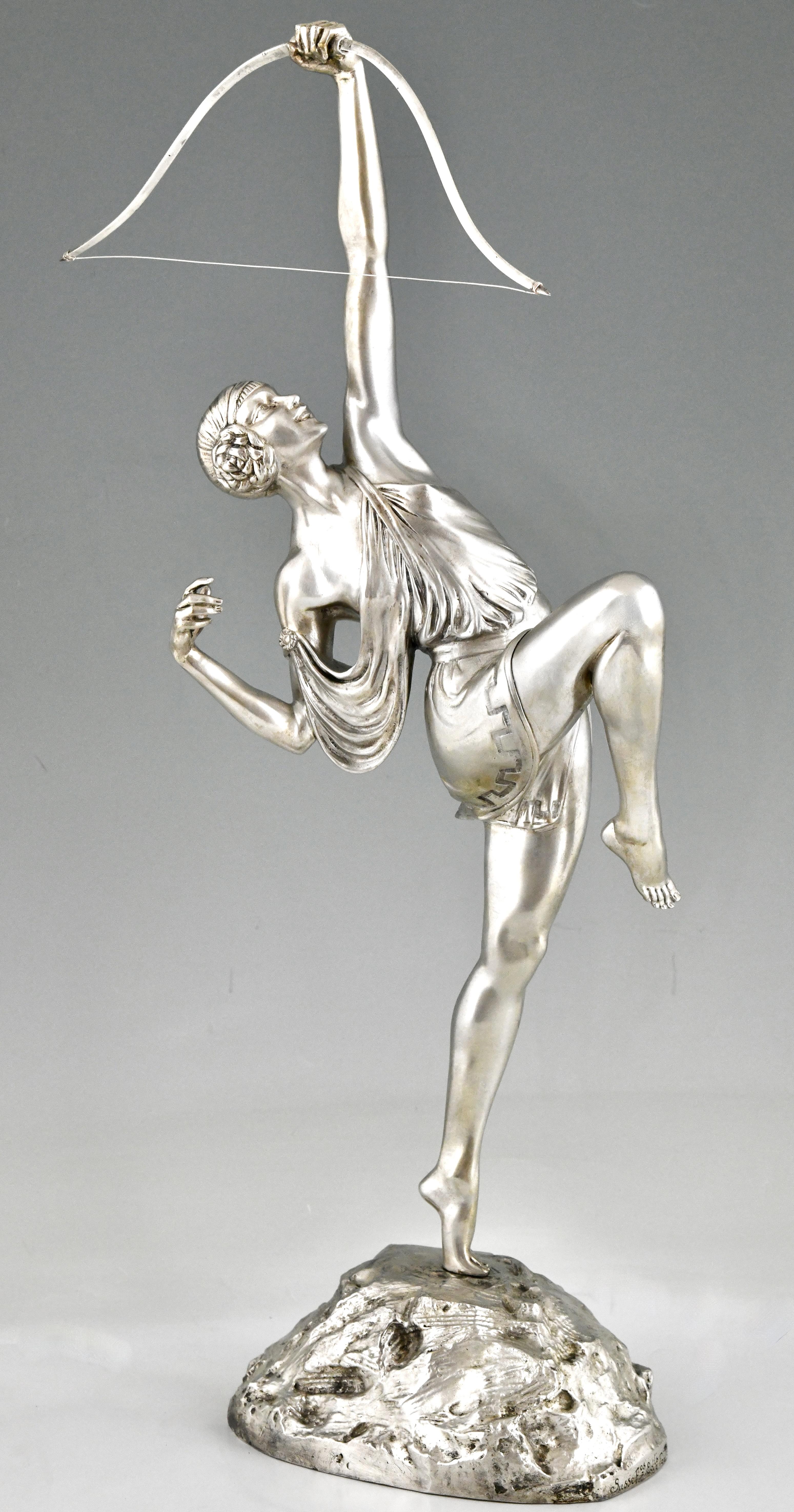 Art Deco silvered bronze sculpture Diana by Pierre Le Faguays Susse Frères 1925 1