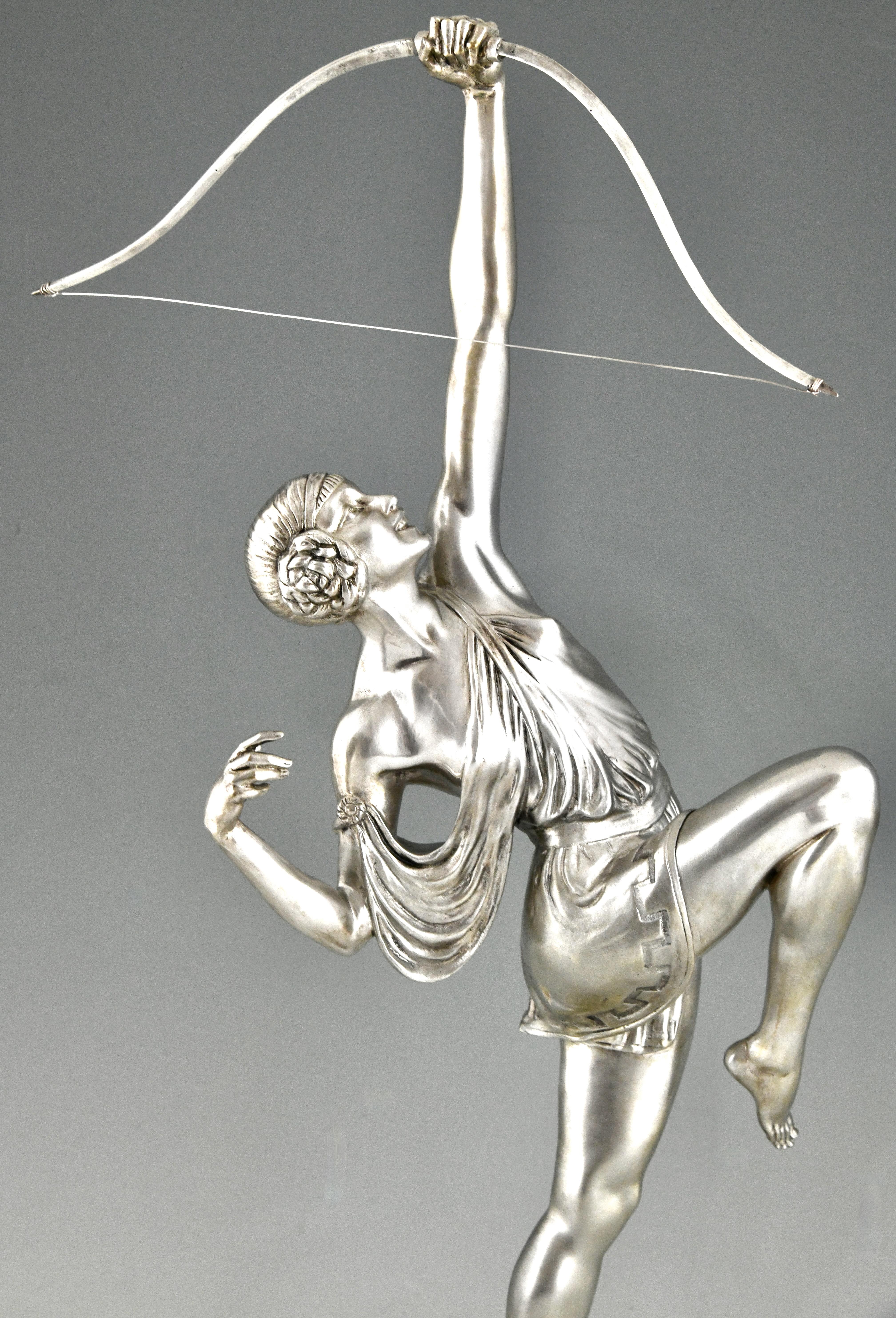 Art Deco silvered bronze sculpture Diana by Pierre Le Faguays Susse Frères 1925 2