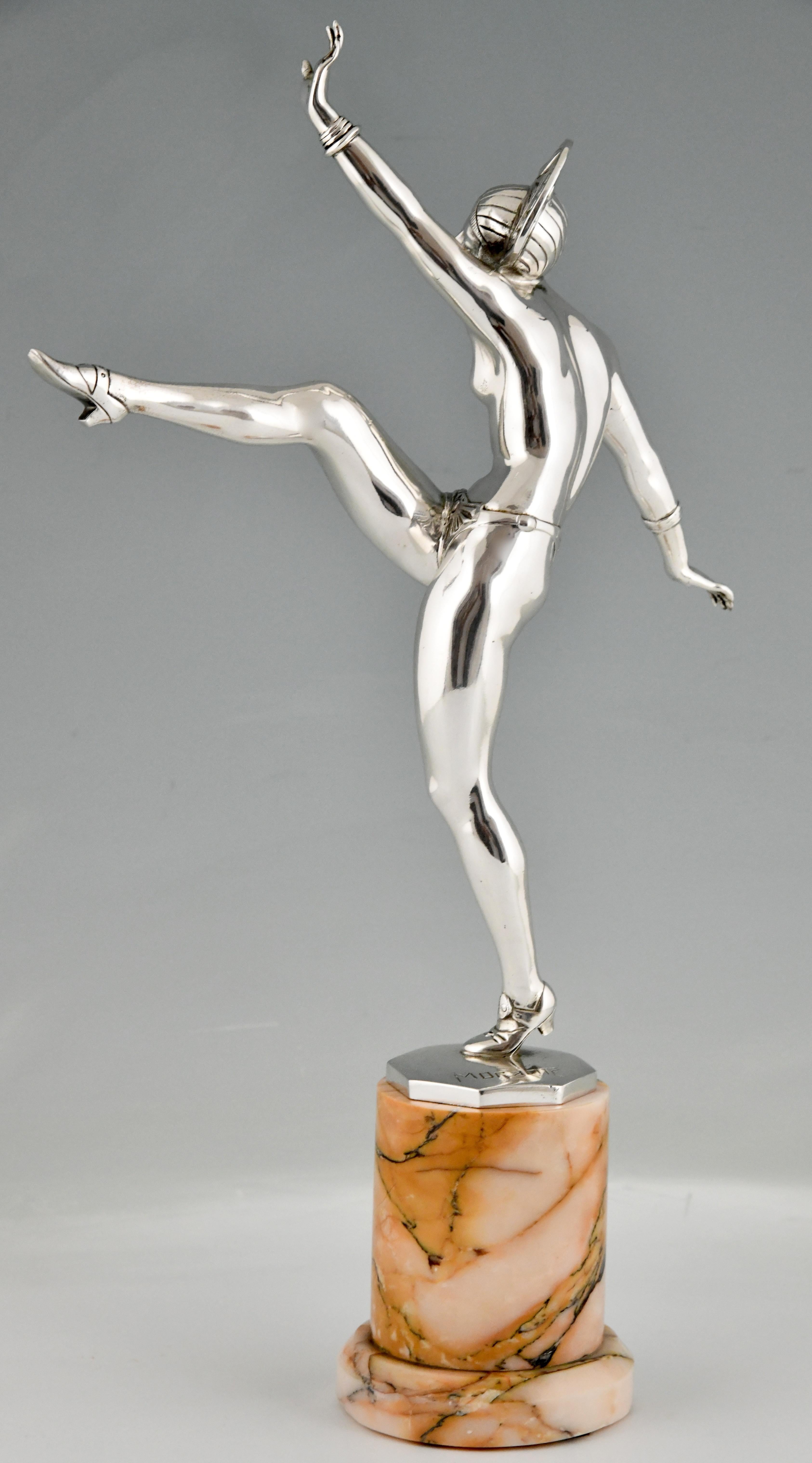 Art Deco Silvered Bronze Sculpture Nude Dancer by J. P. Morante France, 1925 In Good Condition For Sale In Antwerp, BE