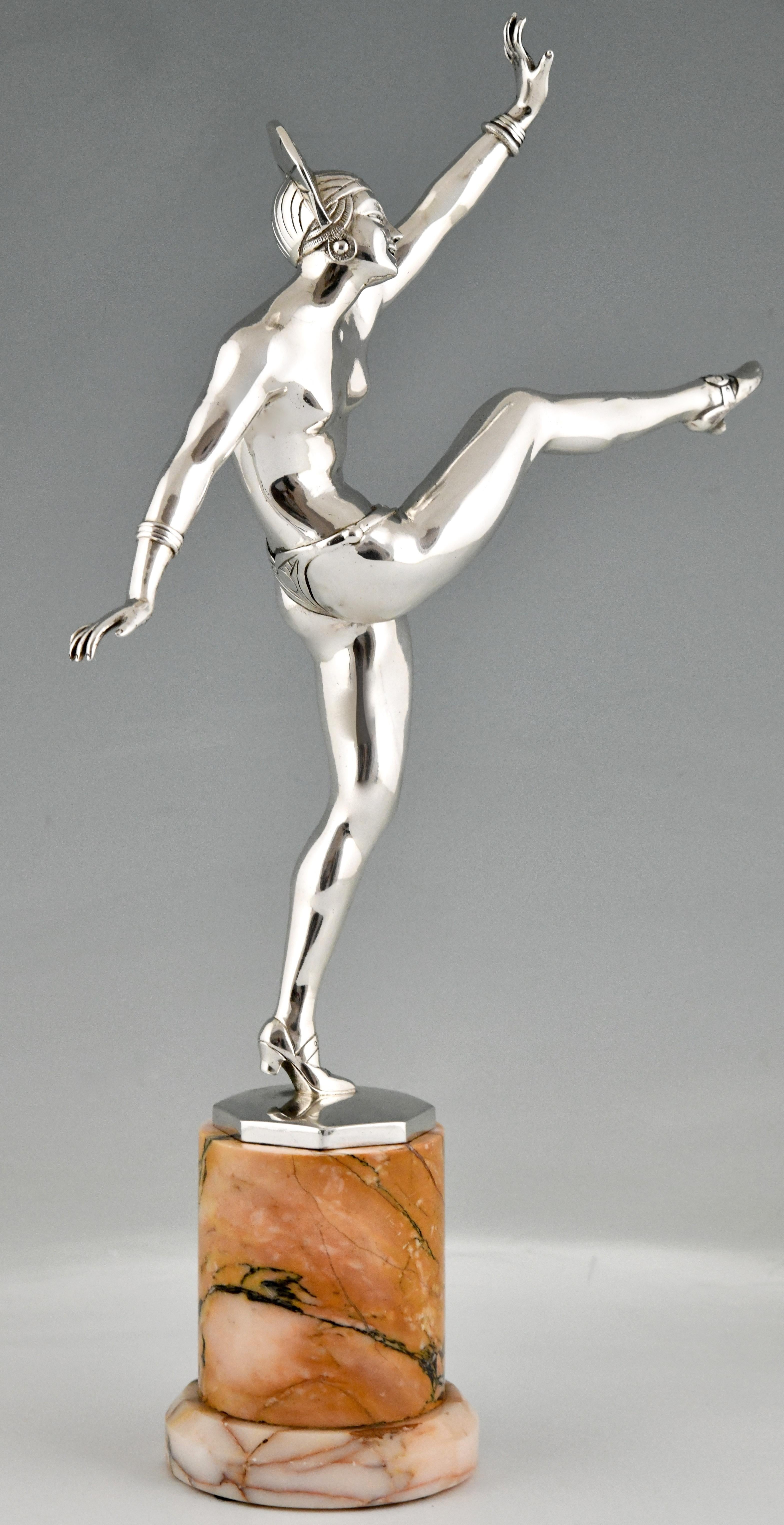 Art Deco Silvered Bronze Sculpture Nude Dancer by J. P. Morante France, 1925 For Sale 2