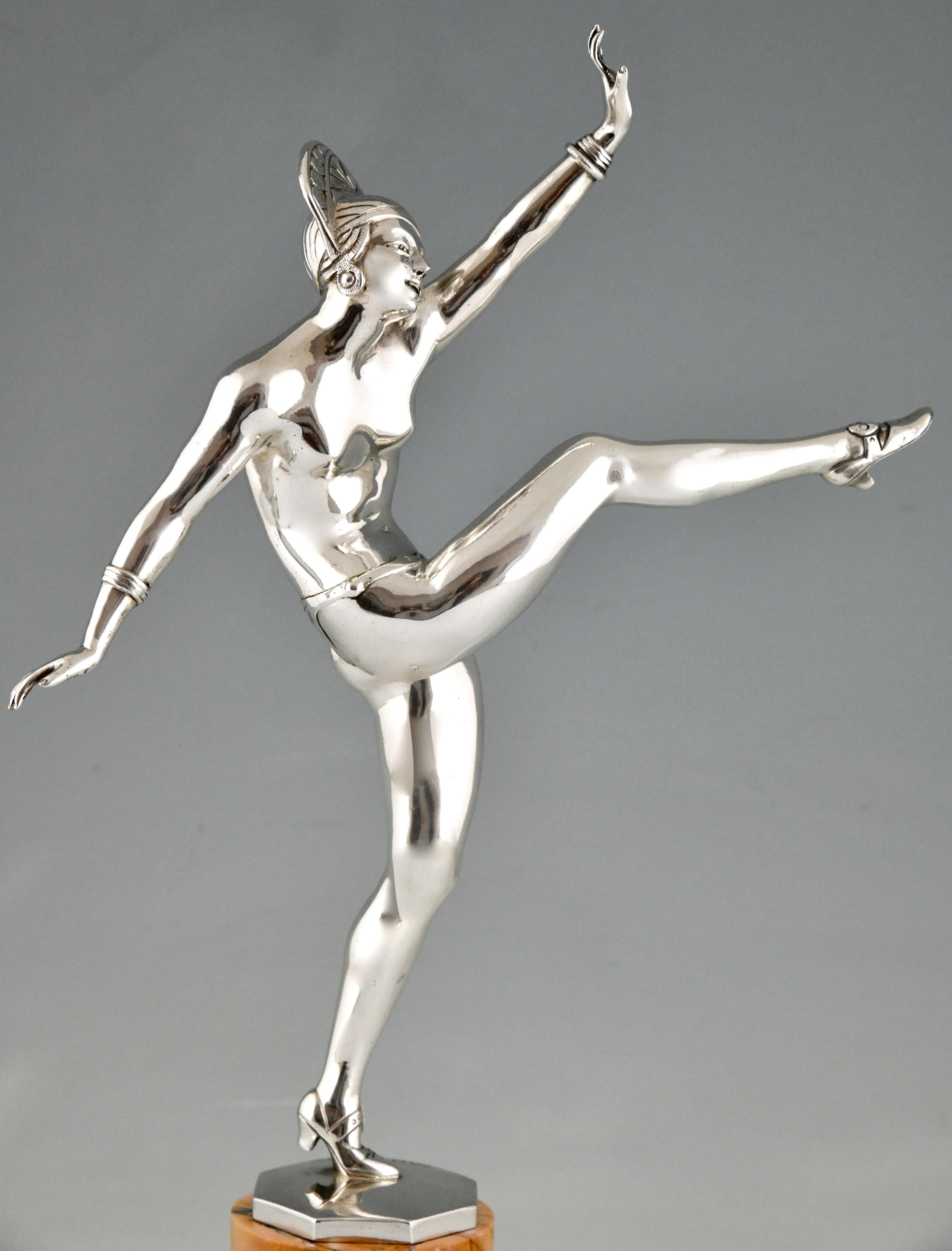 Art Deco Silvered Bronze Sculpture Nude Dancer by J. P. Morante France, 1925 For Sale 3