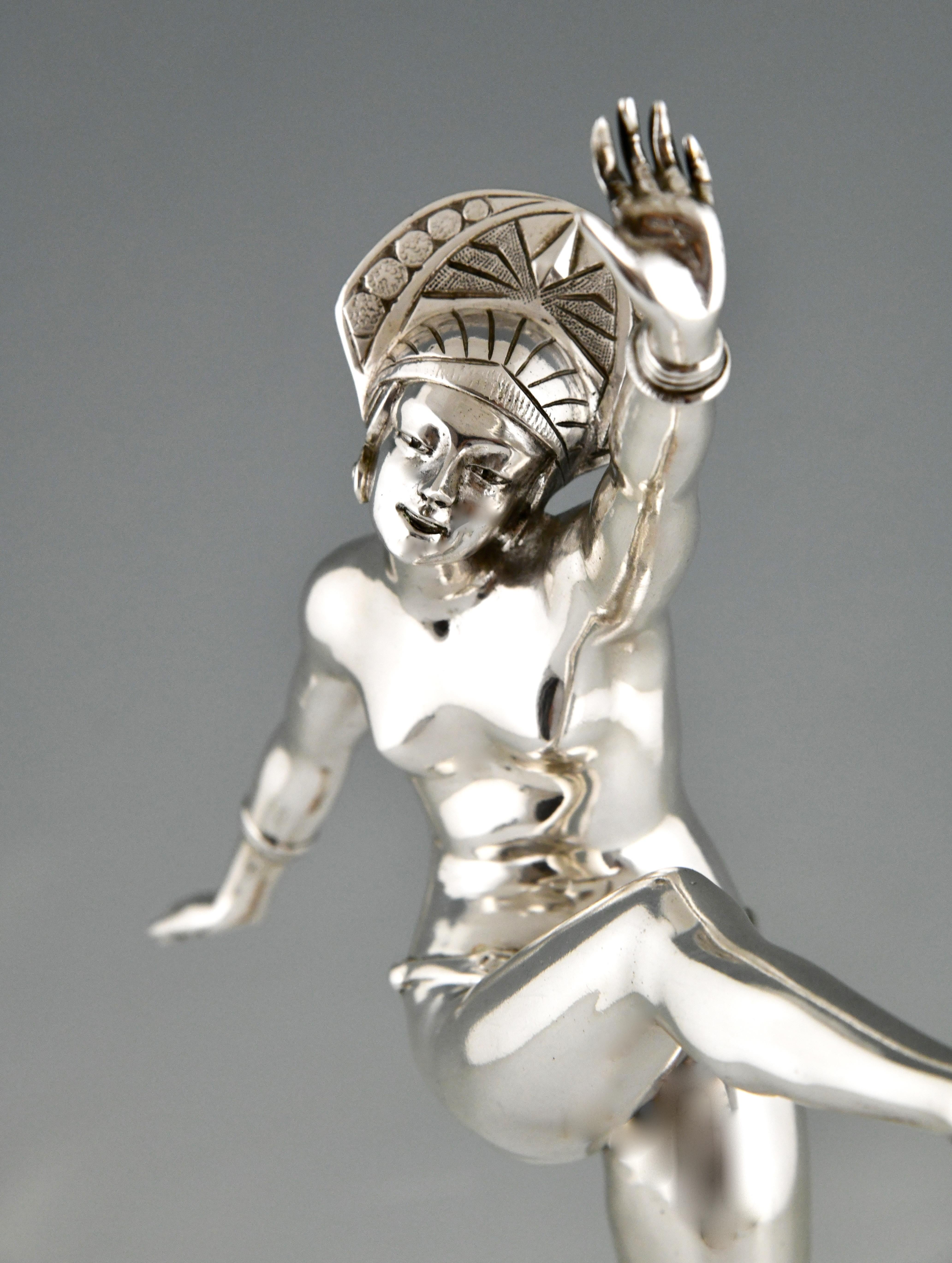 Art Deco Silvered Bronze Sculpture Nude Dancer by J. P. Morante France, 1925 For Sale 4
