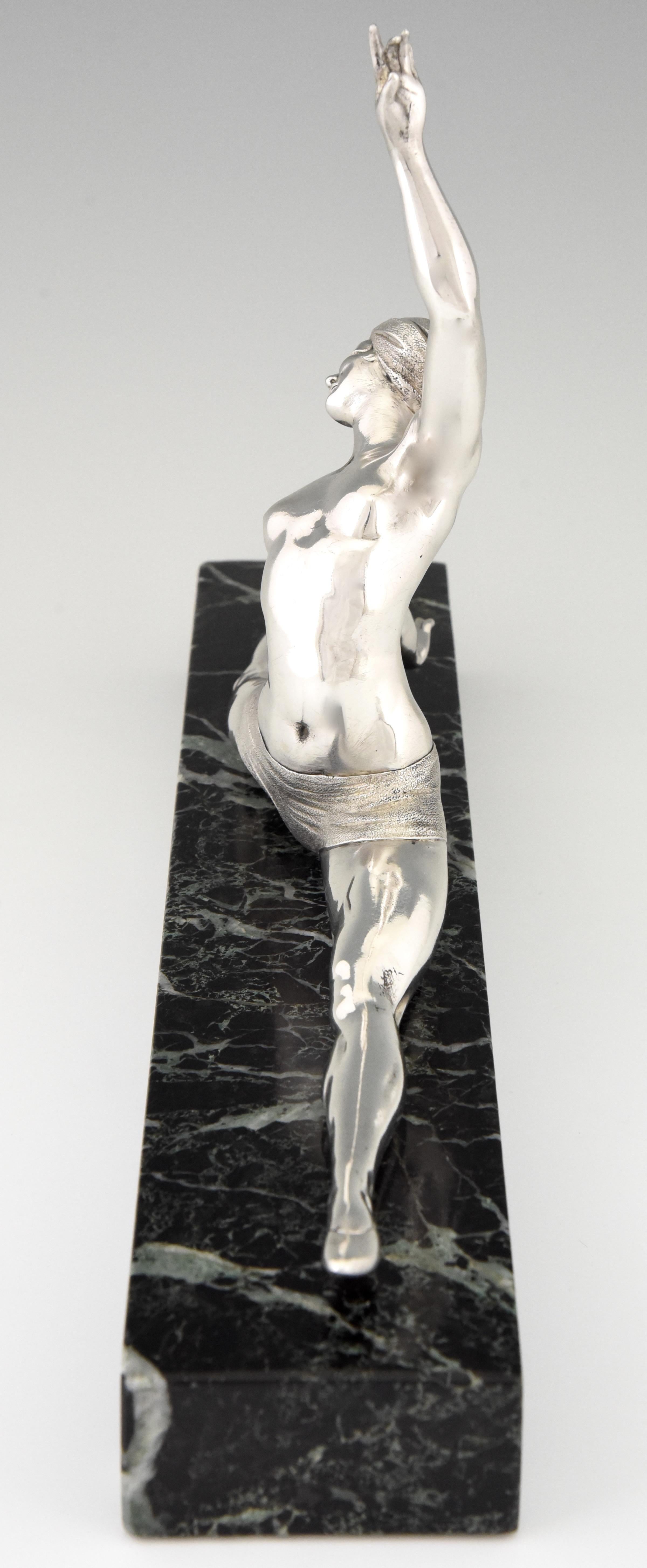French Art Deco Silvered Bronze Sculpture Nude Dancer by Morante, France, 1925
