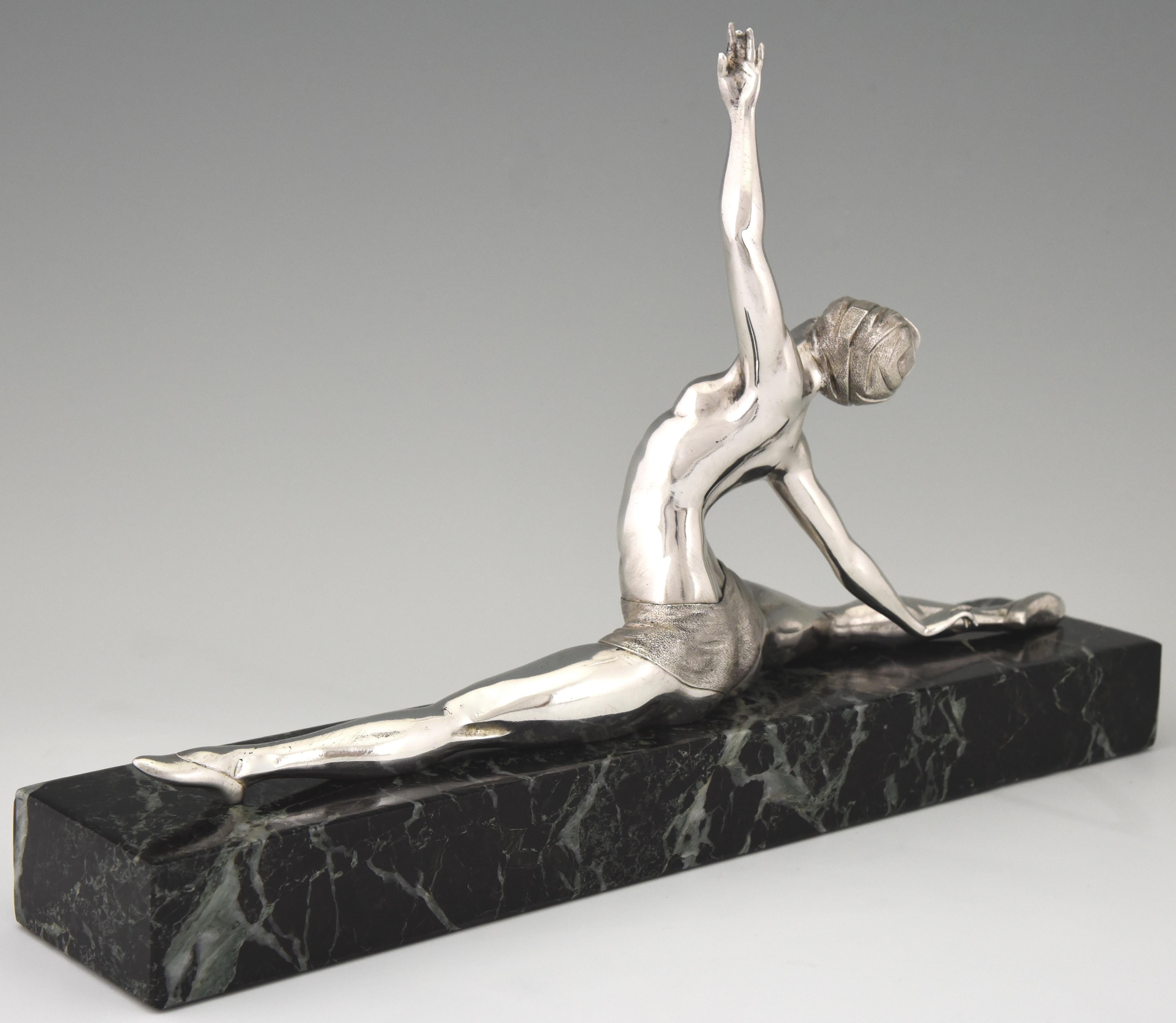 Art Deco Silvered Bronze Sculpture Nude Dancer by Morante, France, 1925 In Good Condition In Antwerp, BE