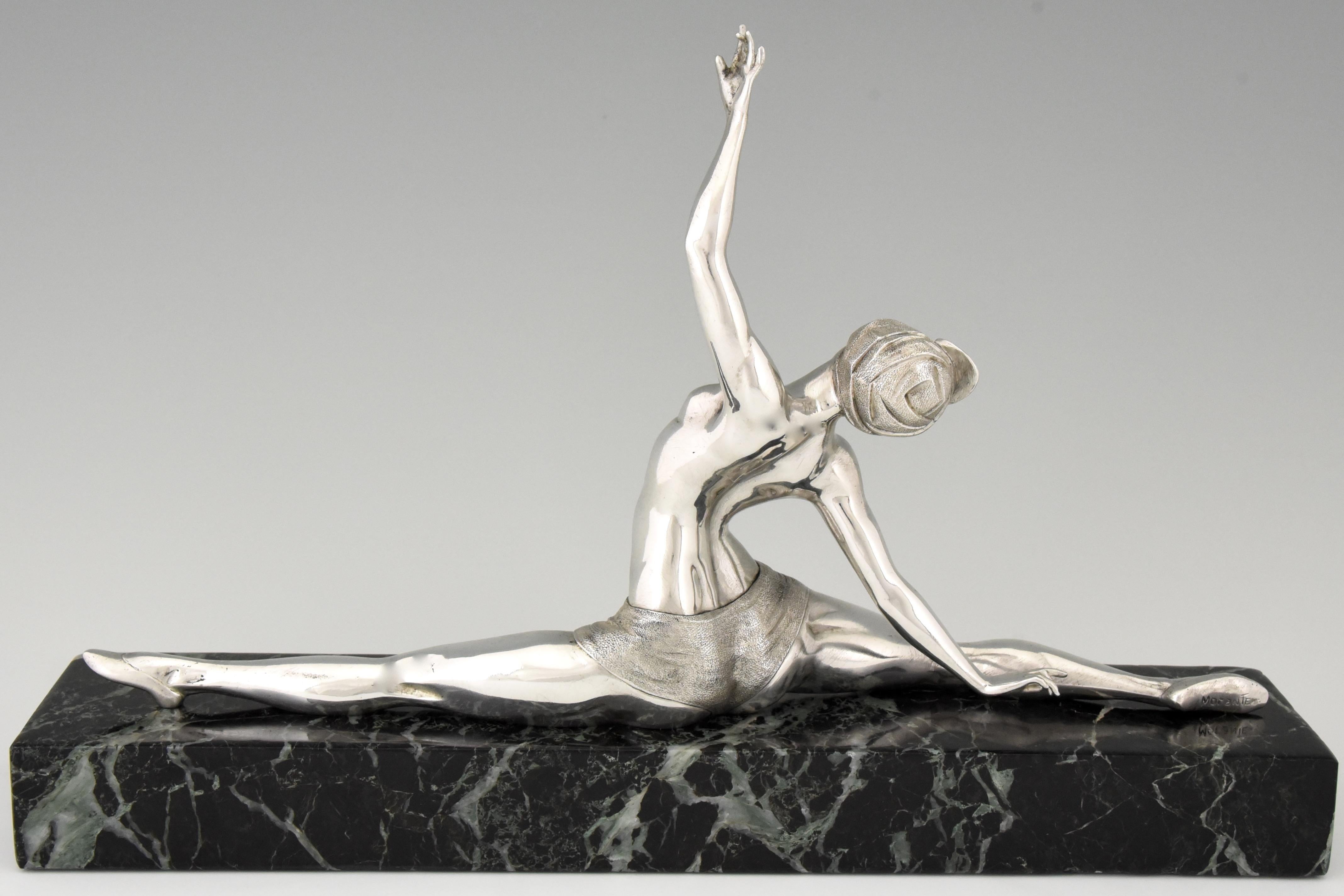 20th Century Art Deco Silvered Bronze Sculpture Nude Dancer by Morante, France, 1925