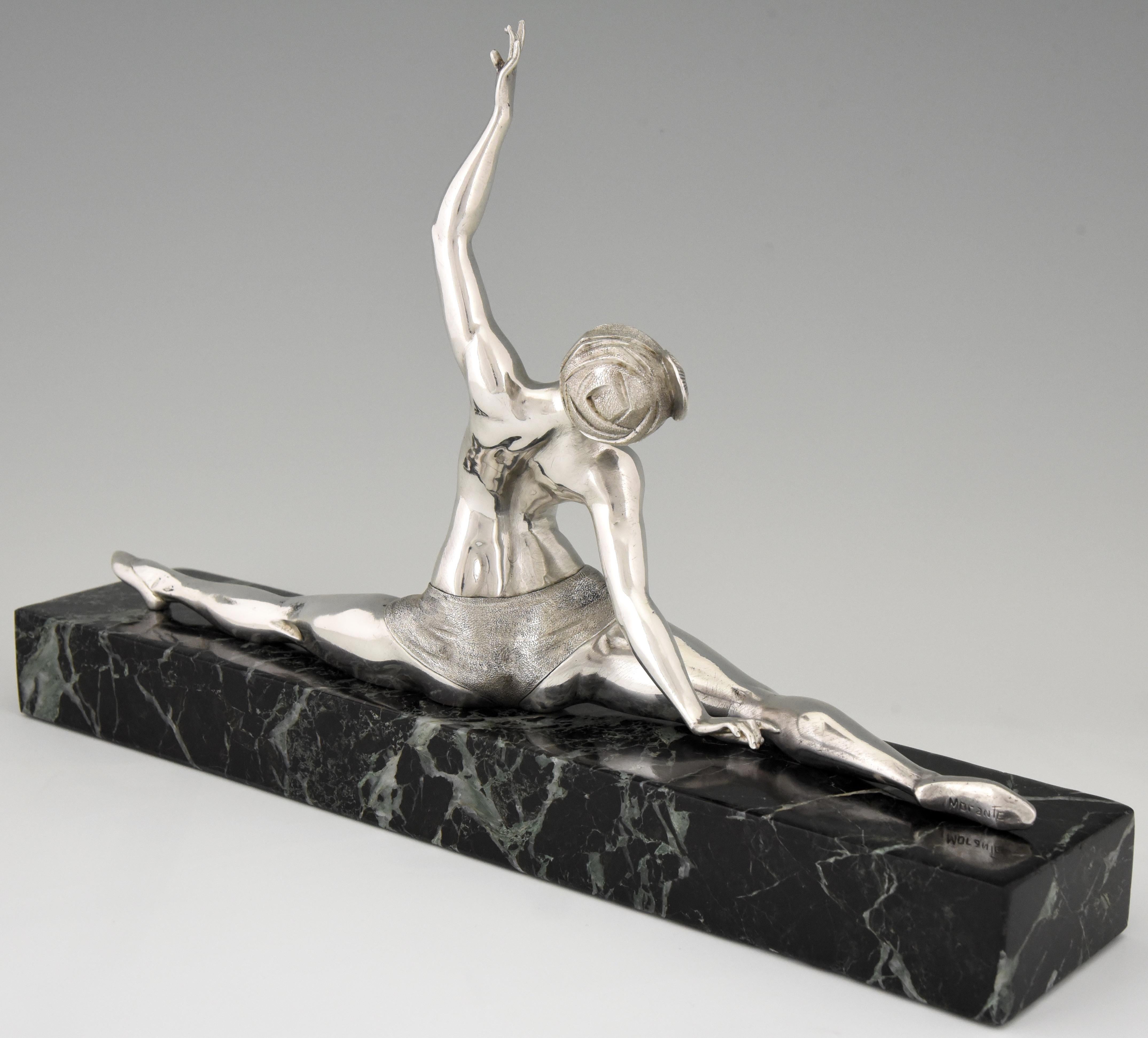 Art Deco Silvered Bronze Sculpture Nude Dancer by Morante, France, 1925 1
