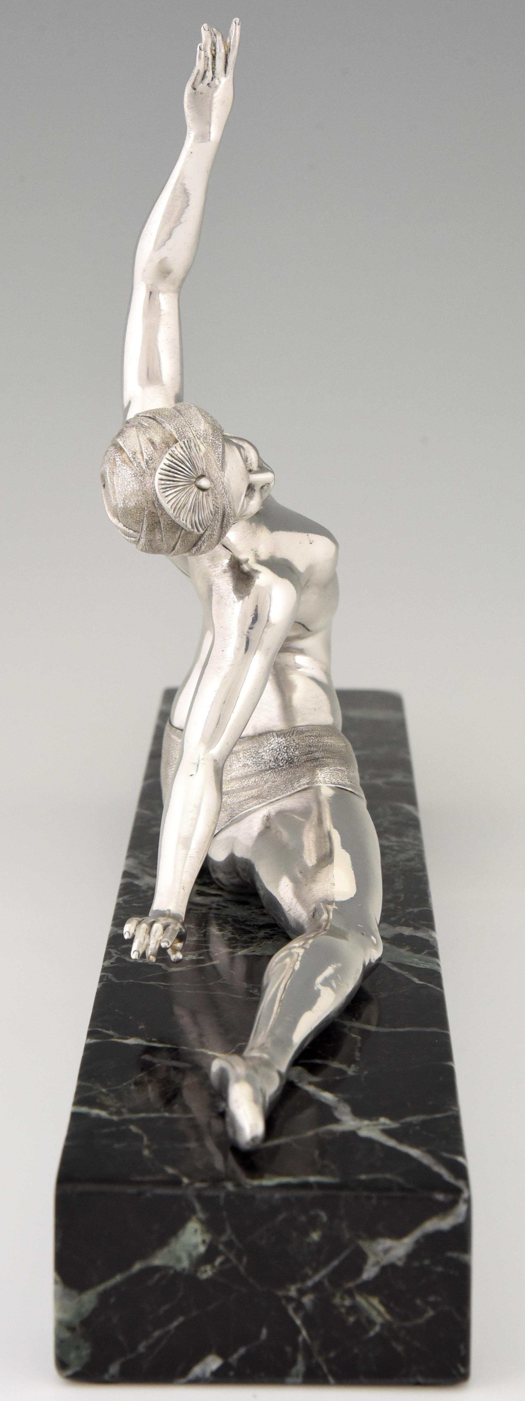 Art Deco Silvered Bronze Sculpture Nude Dancer by Morante, France, 1925 2