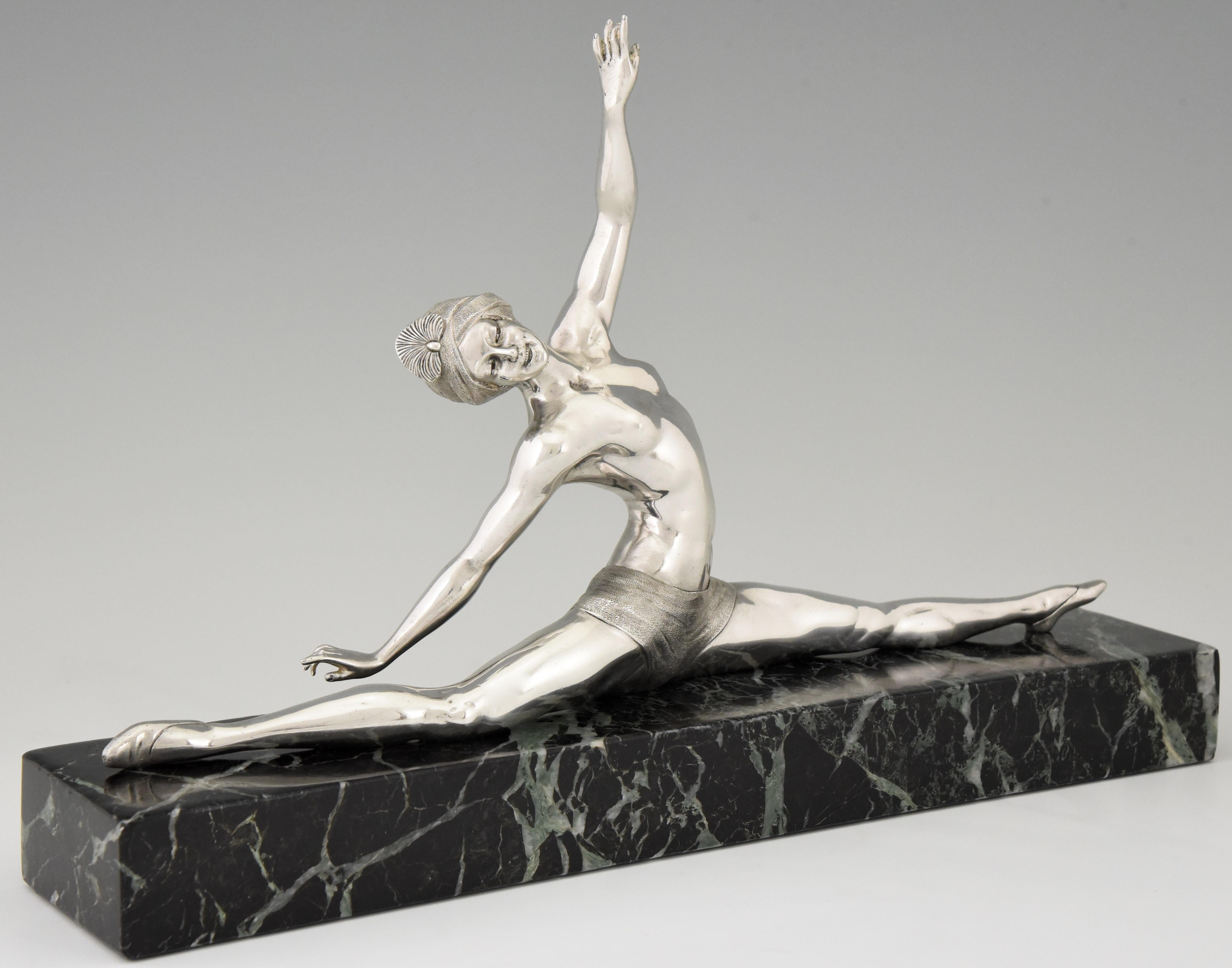 Art Deco Silvered Bronze Sculpture Nude Dancer by Morante, France, 1925 3