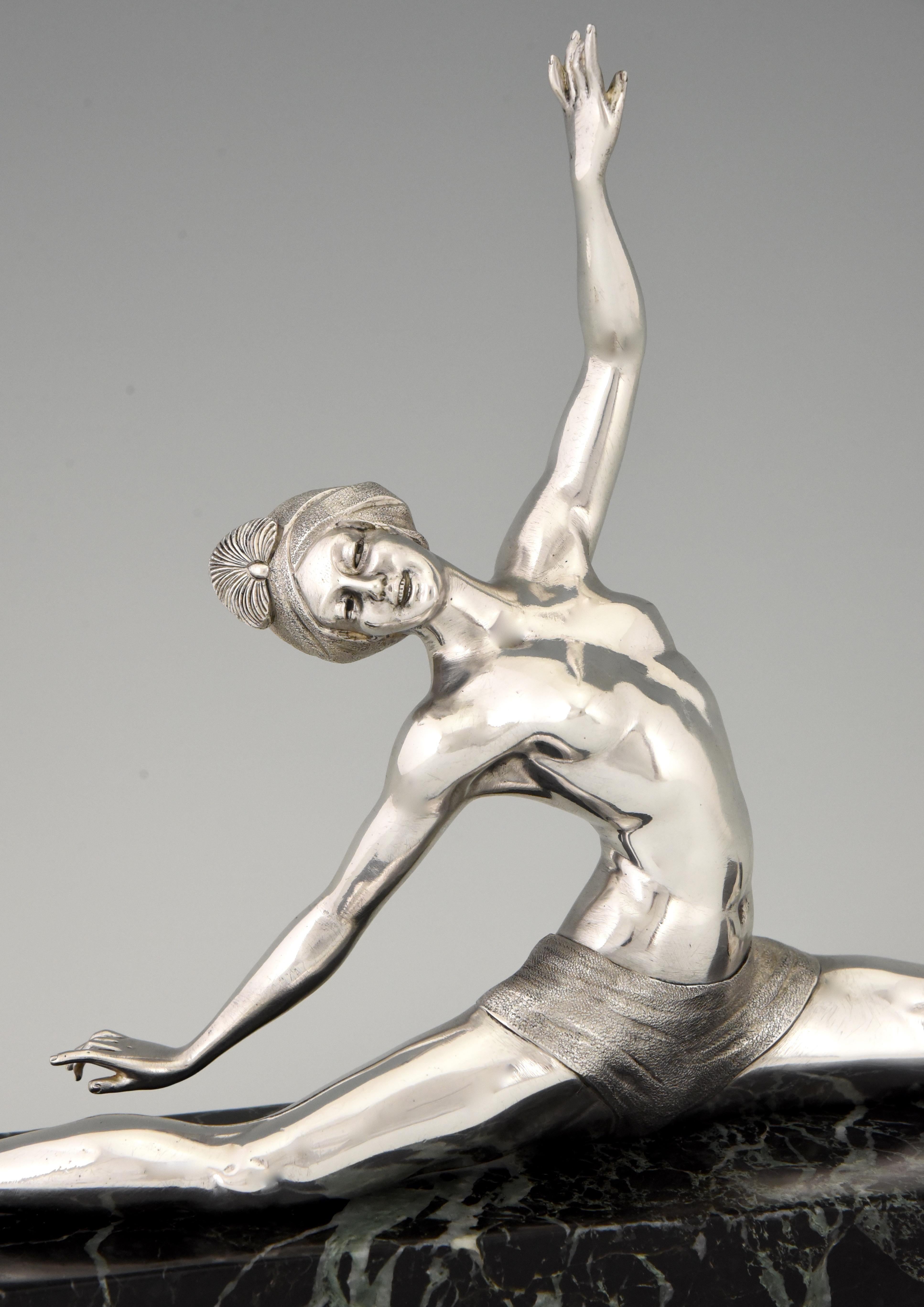 Art Deco Silvered Bronze Sculpture Nude Dancer by Morante, France, 1925 4