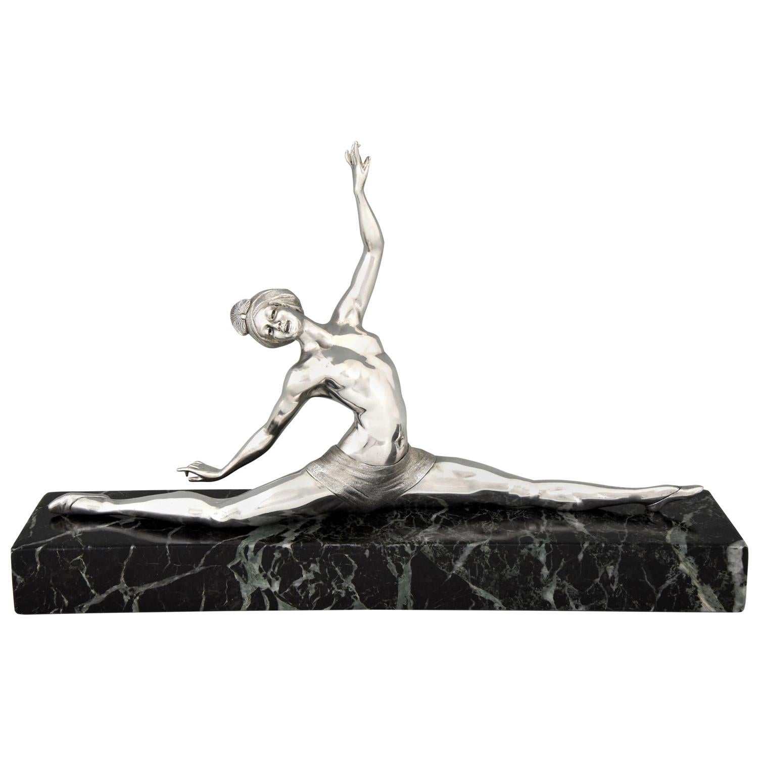 Art Deco Silvered Bronze Sculpture Nude Dancer by Morante, France, 1925