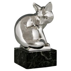 Art Deco Silvered Bronze Sculpture of a Fox by Jean de la Fontinelle, 1925