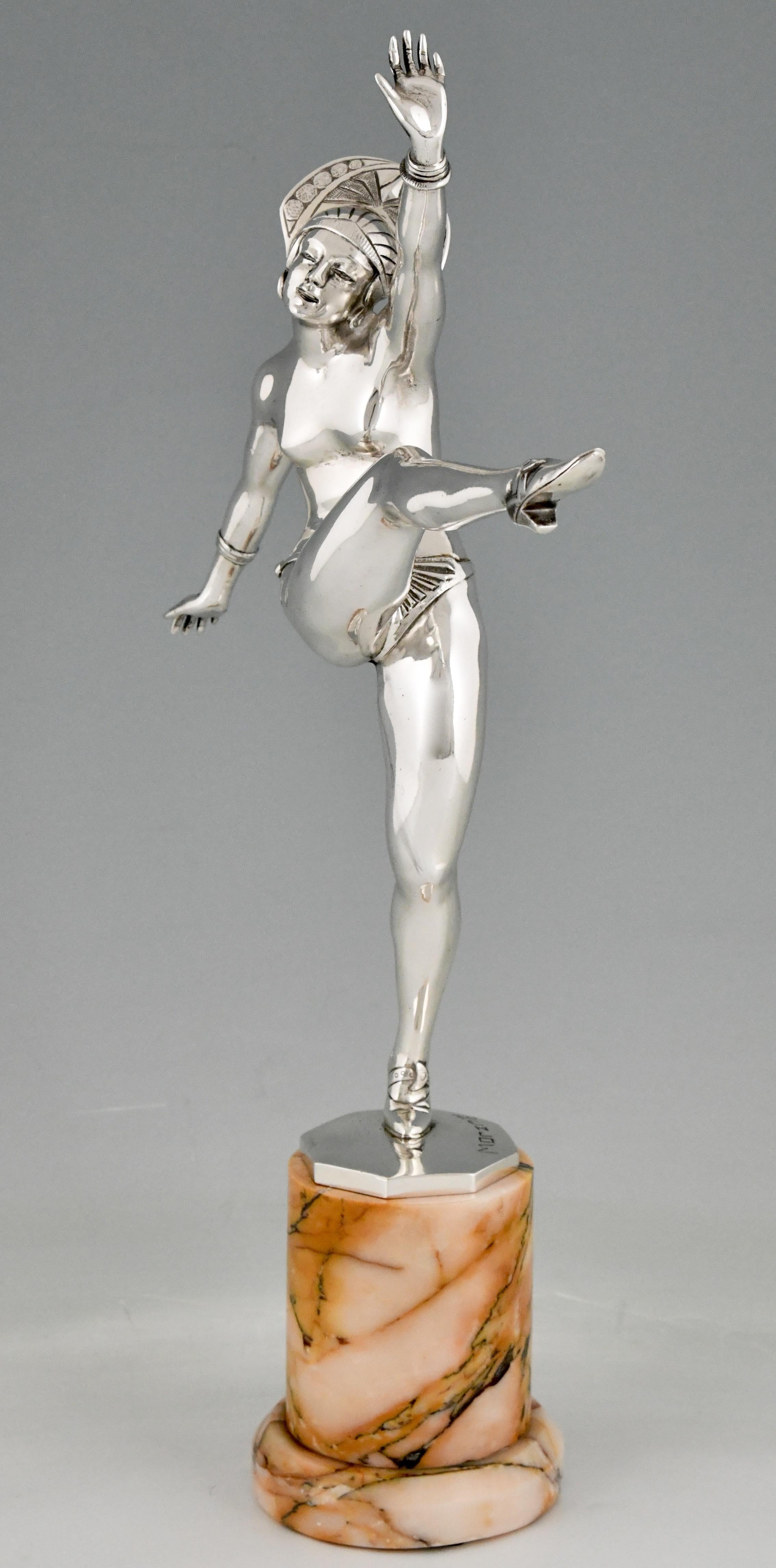 French Art Deco Silvered Bronze Sculpture of a Nude Dancer by Morante France 1925