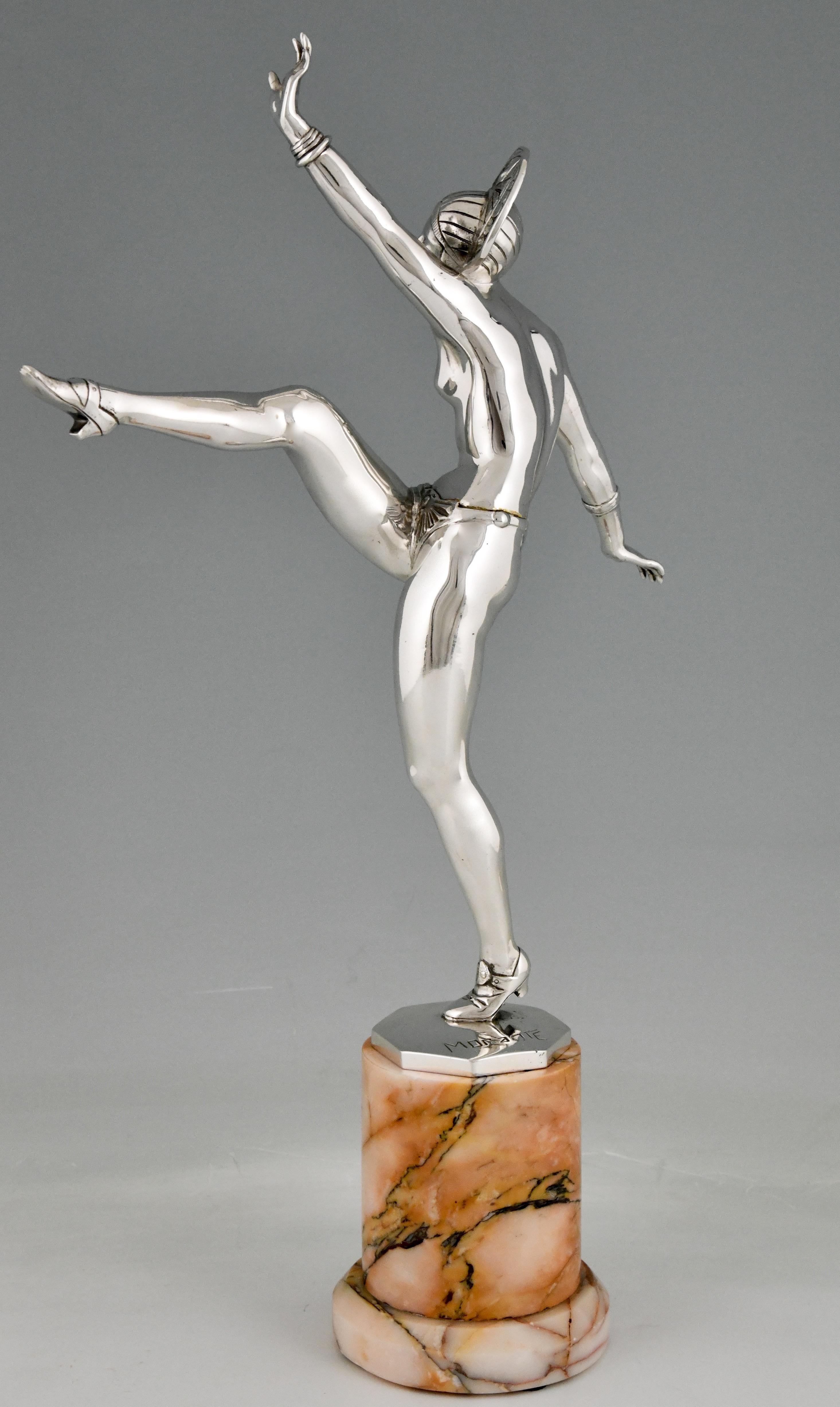 Art Deco Silvered Bronze Sculpture of a Nude Dancer by Morante France 1925 In Good Condition In Antwerp, BE