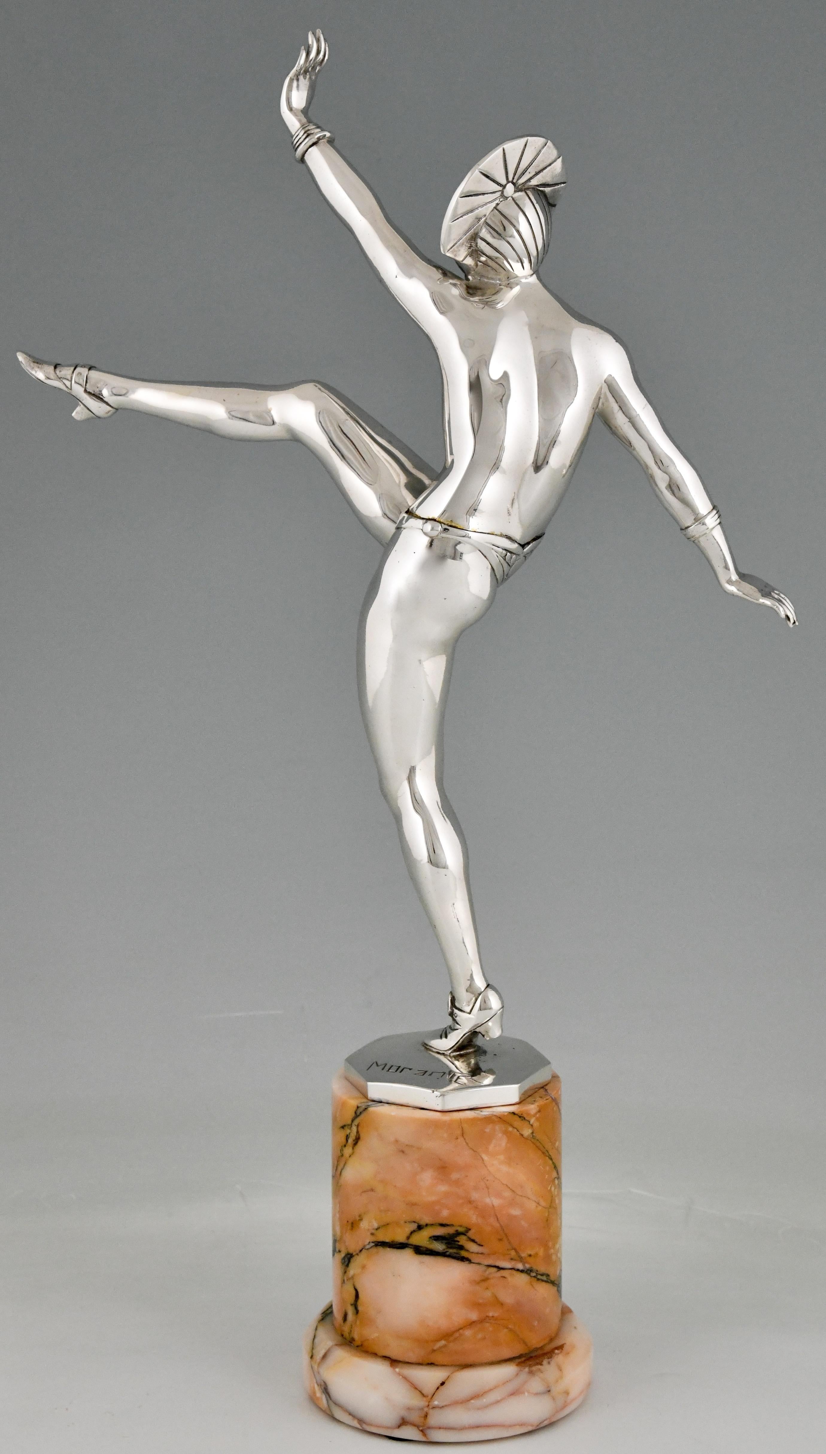 Early 20th Century Art Deco Silvered Bronze Sculpture of a Nude Dancer by Morante France 1925