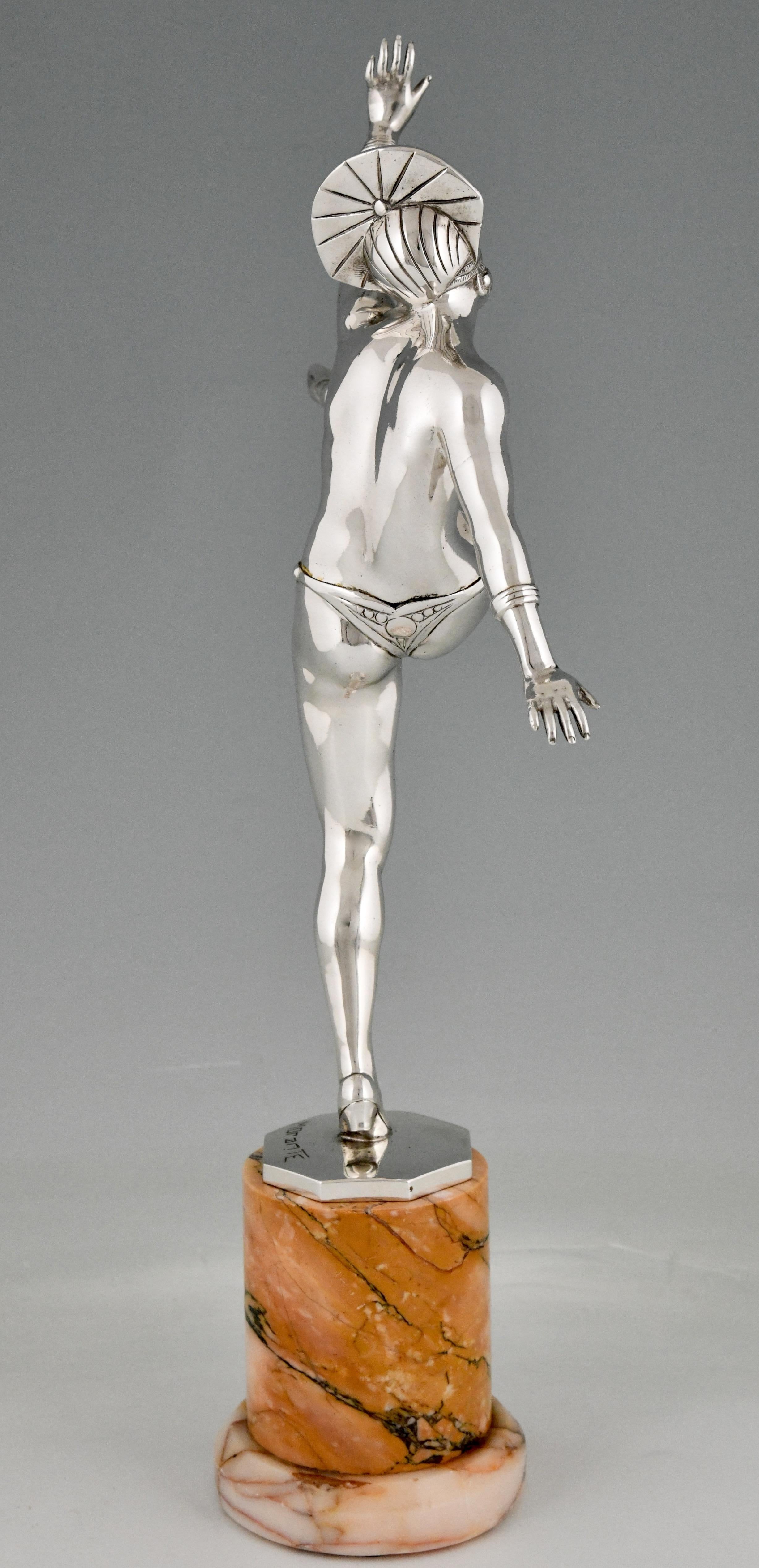 Art Deco Silvered Bronze Sculpture of a Nude Dancer by Morante France 1925 1