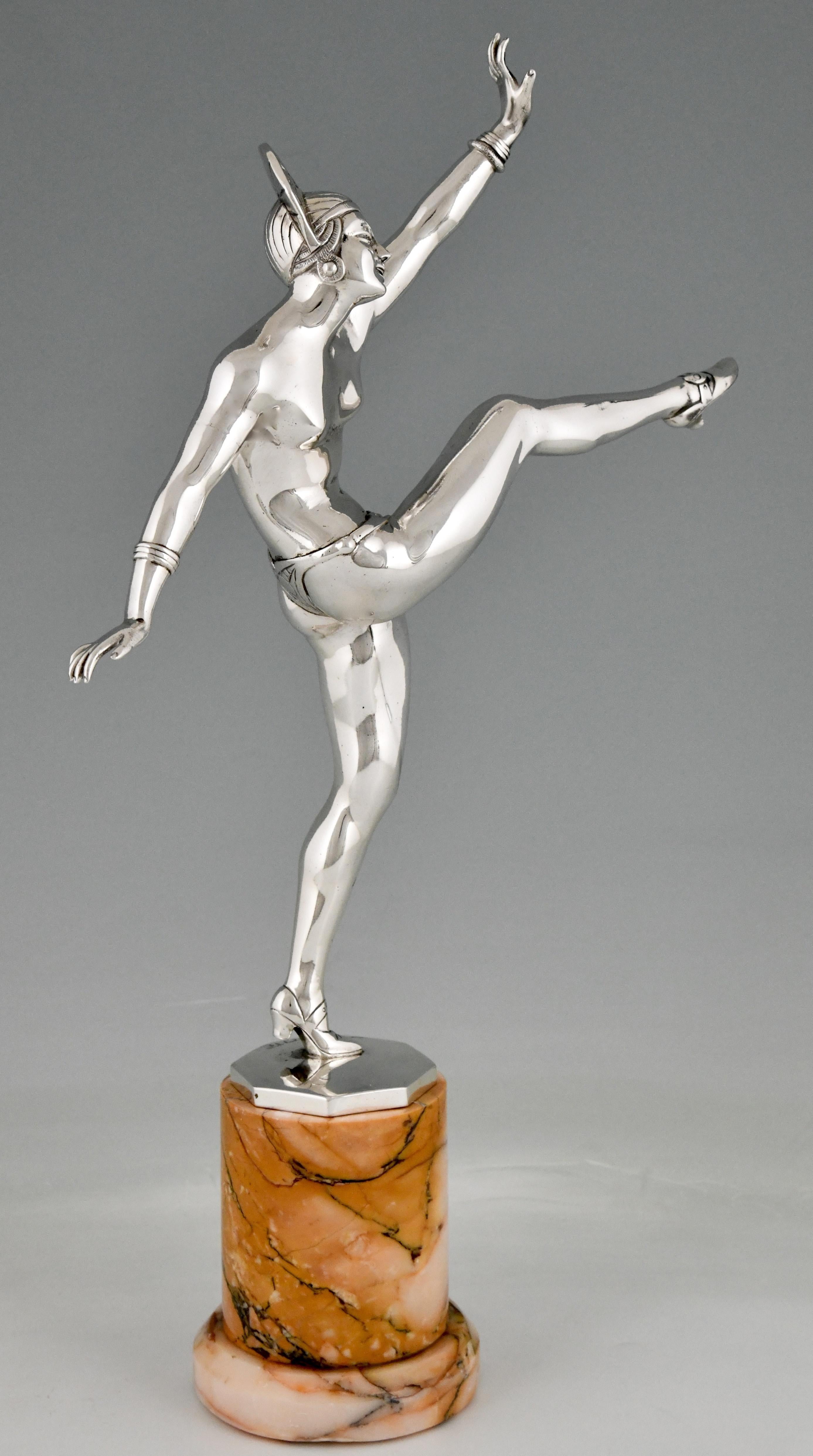 Art Deco Silvered Bronze Sculpture of a Nude Dancer by Morante France 1925 2