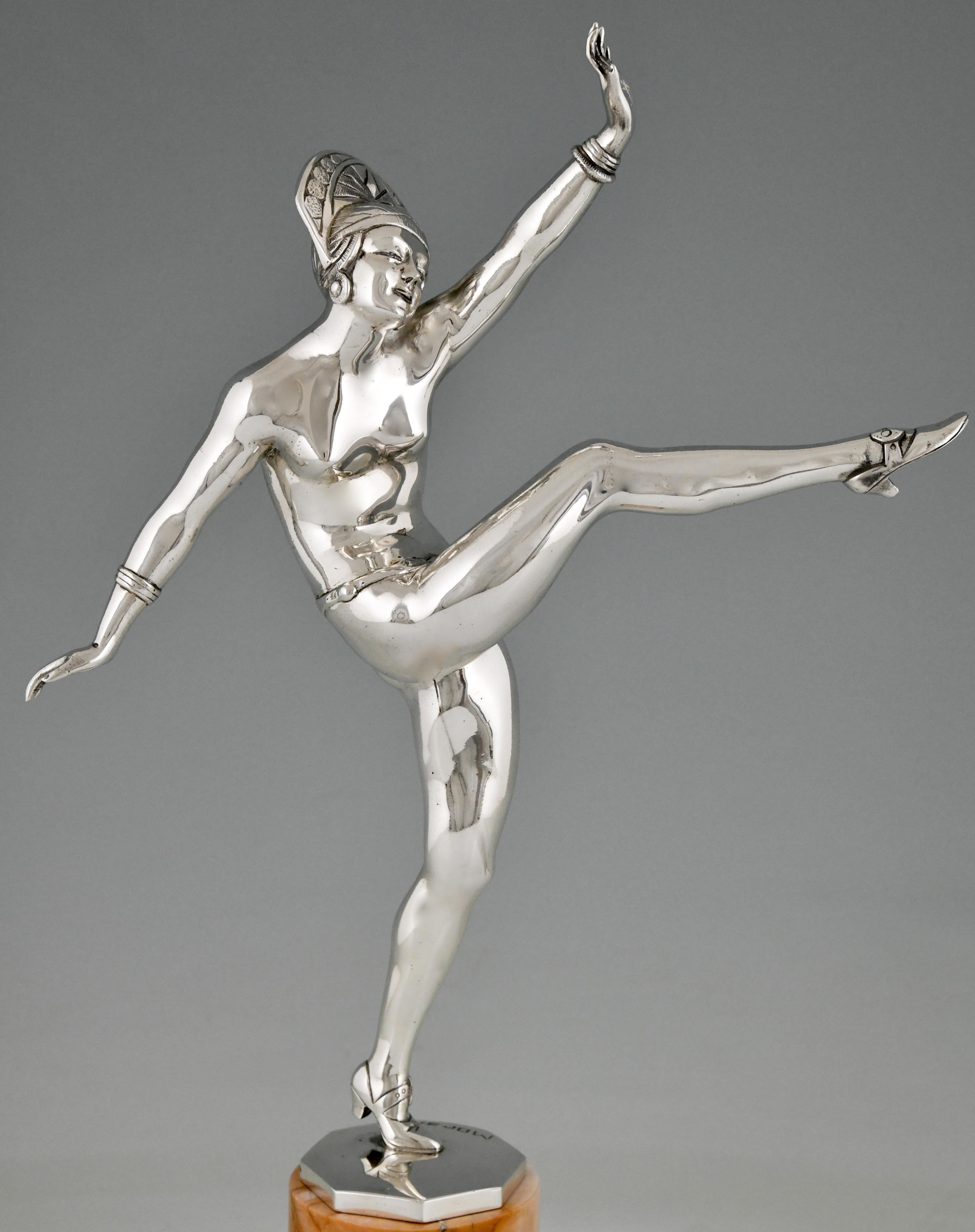 Art Deco Silvered Bronze Sculpture of a Nude Dancer by Morante France 1925 3