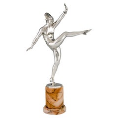 Art Deco Silvered Bronze Sculpture of a Nude Dancer by Morante France 1925