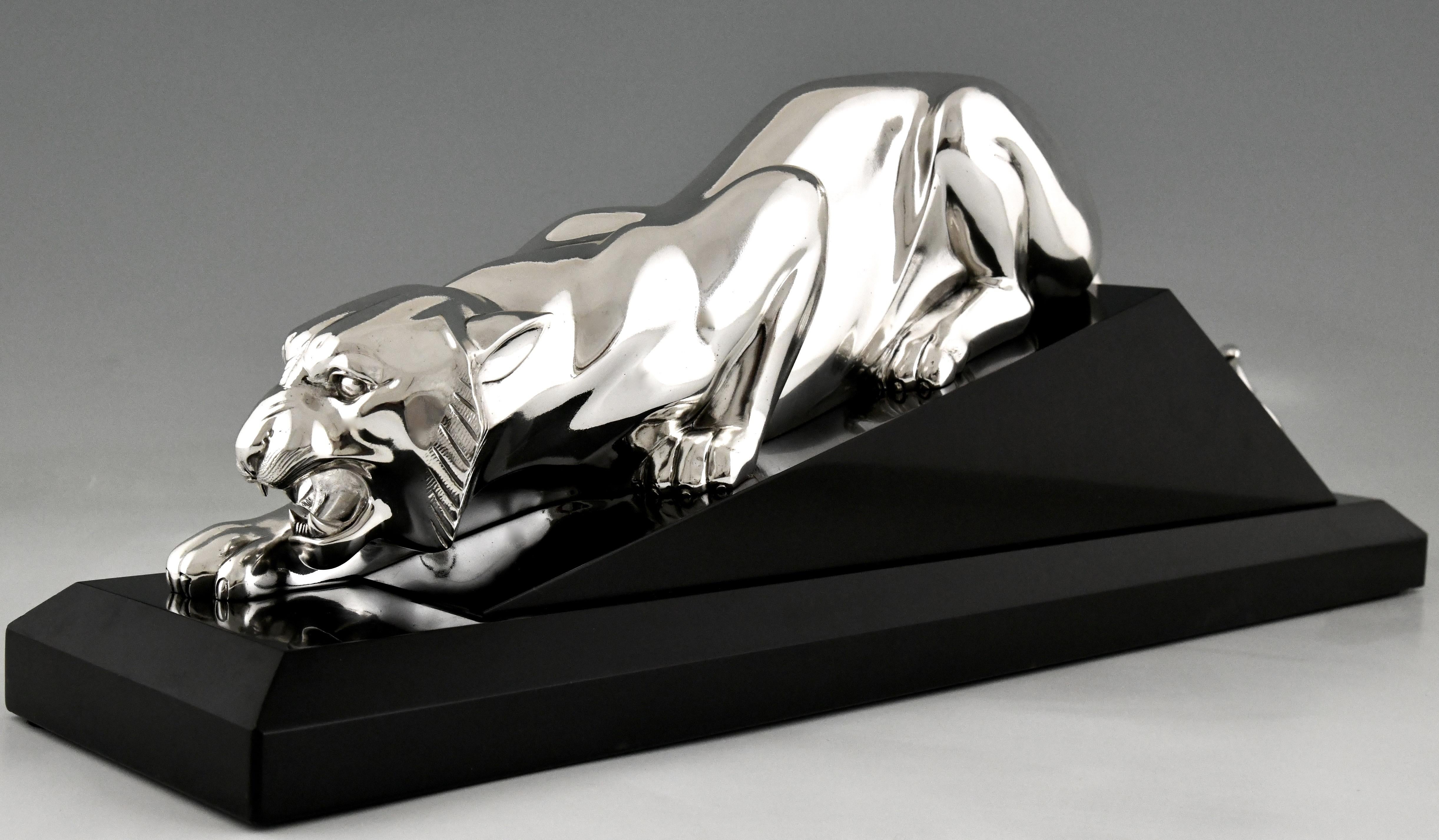 French Art Deco Silvered Bronze Sculpture of a Panther by Georges Lavroff 1925