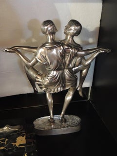 Art Deco Silvered Bronze Sculpture of Dancing Duo by I. Gallo