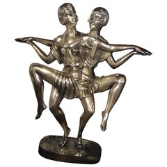 Art Deco Silvered Bronze Sculpture of Dancing Duo by I. Gallo