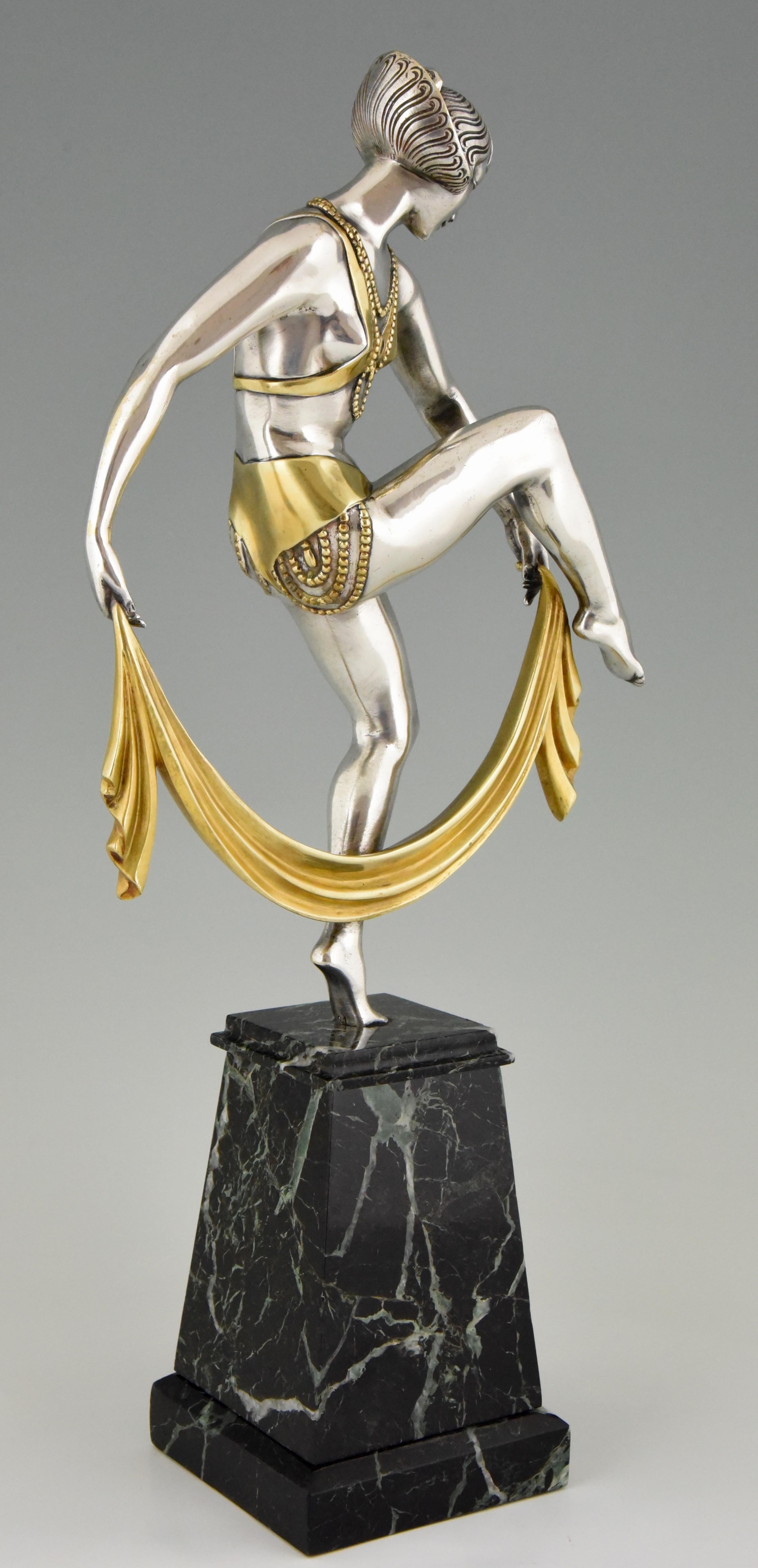 Art Deco Silvered Bronze Sculpture of Scarf Dancer Raymonde Guerbe, 1925 5