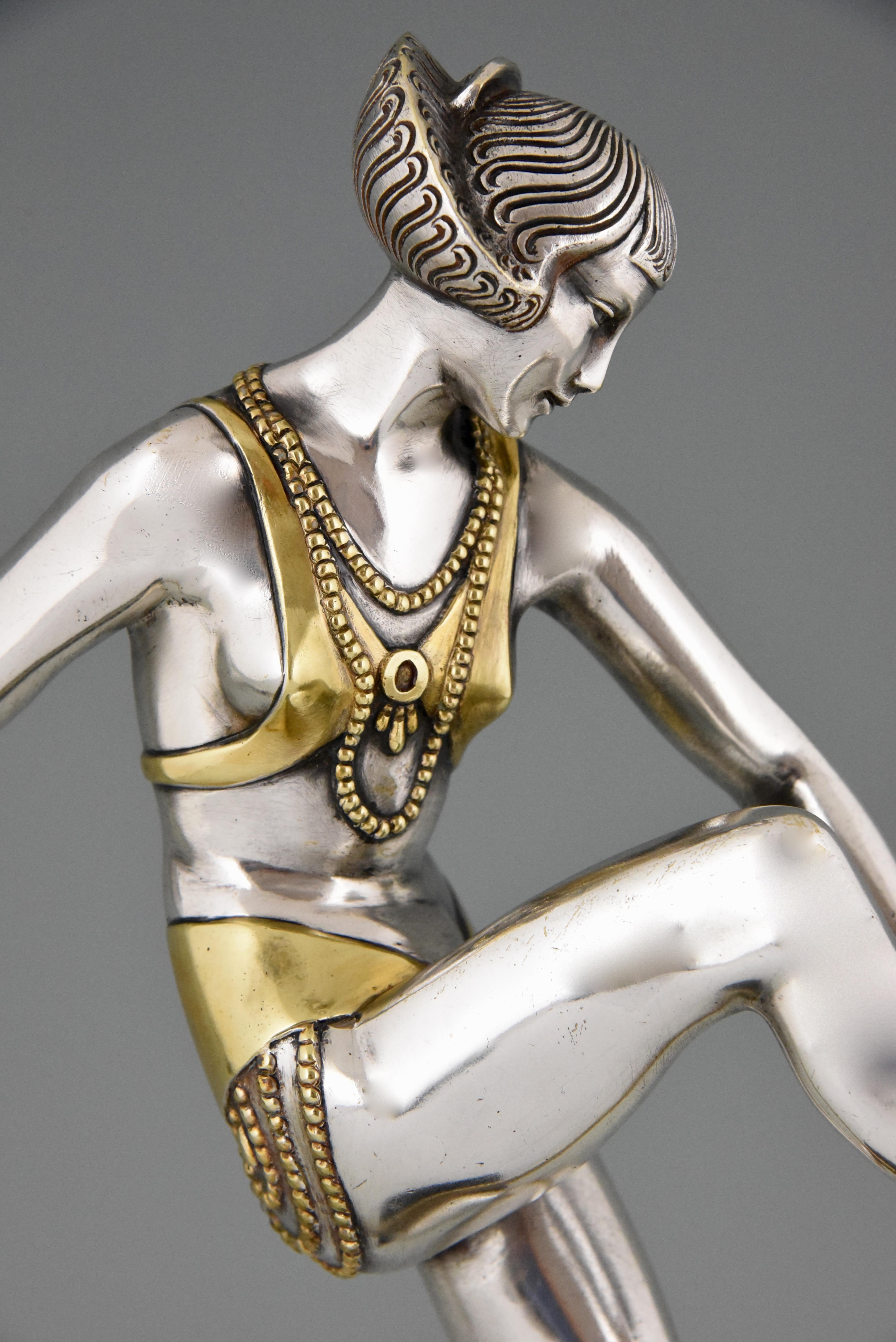 Art Deco Silvered Bronze Sculpture of Scarf Dancer Raymonde Guerbe, 1925 7